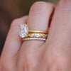 14k yellow gold engagment solitaire ring with star engraved diamond band and pave diamond ring