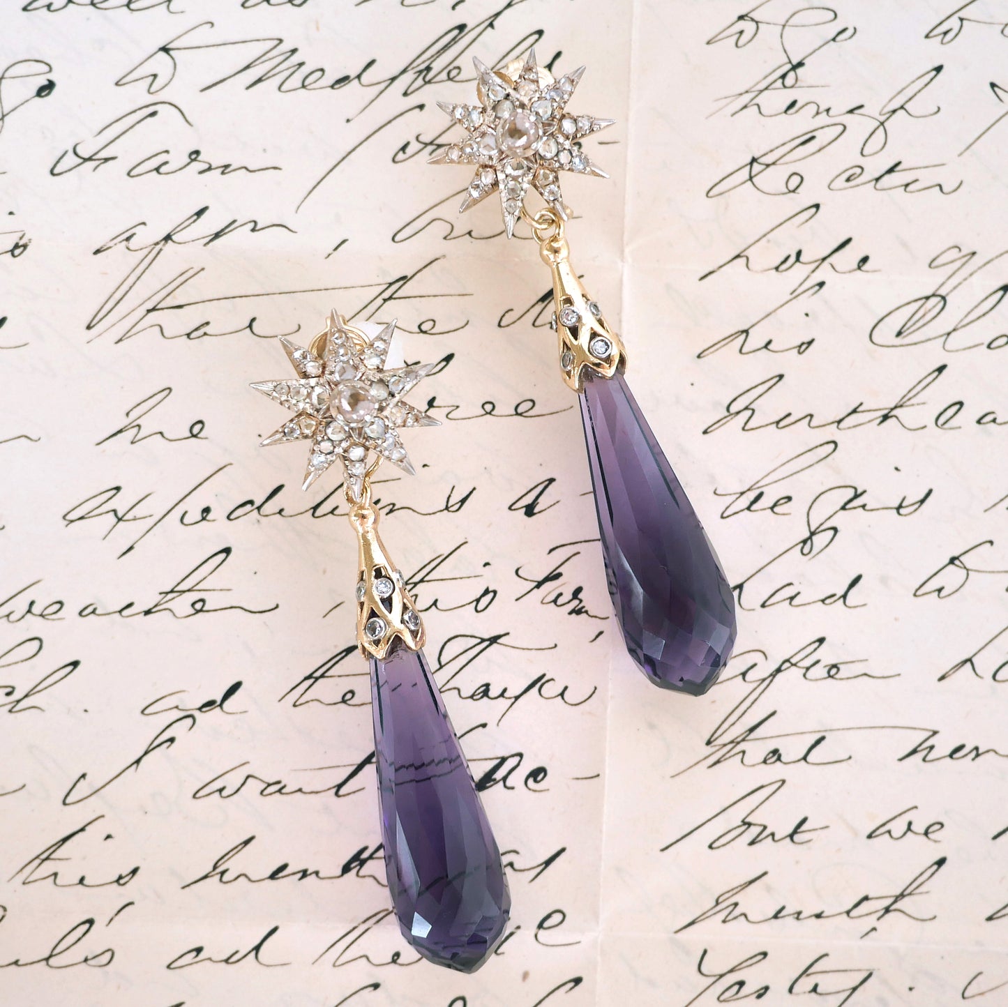 Vintage Amethyst and Diamond Pendant Earrings