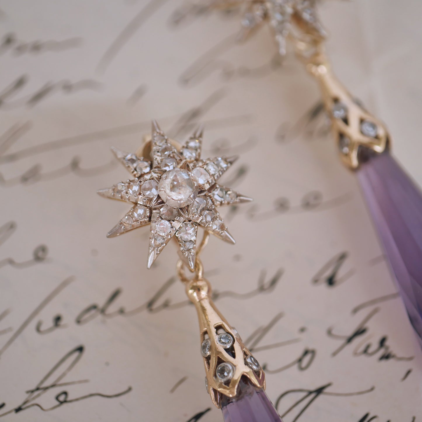 Vintage Amethyst and Diamond Pendant Earrings