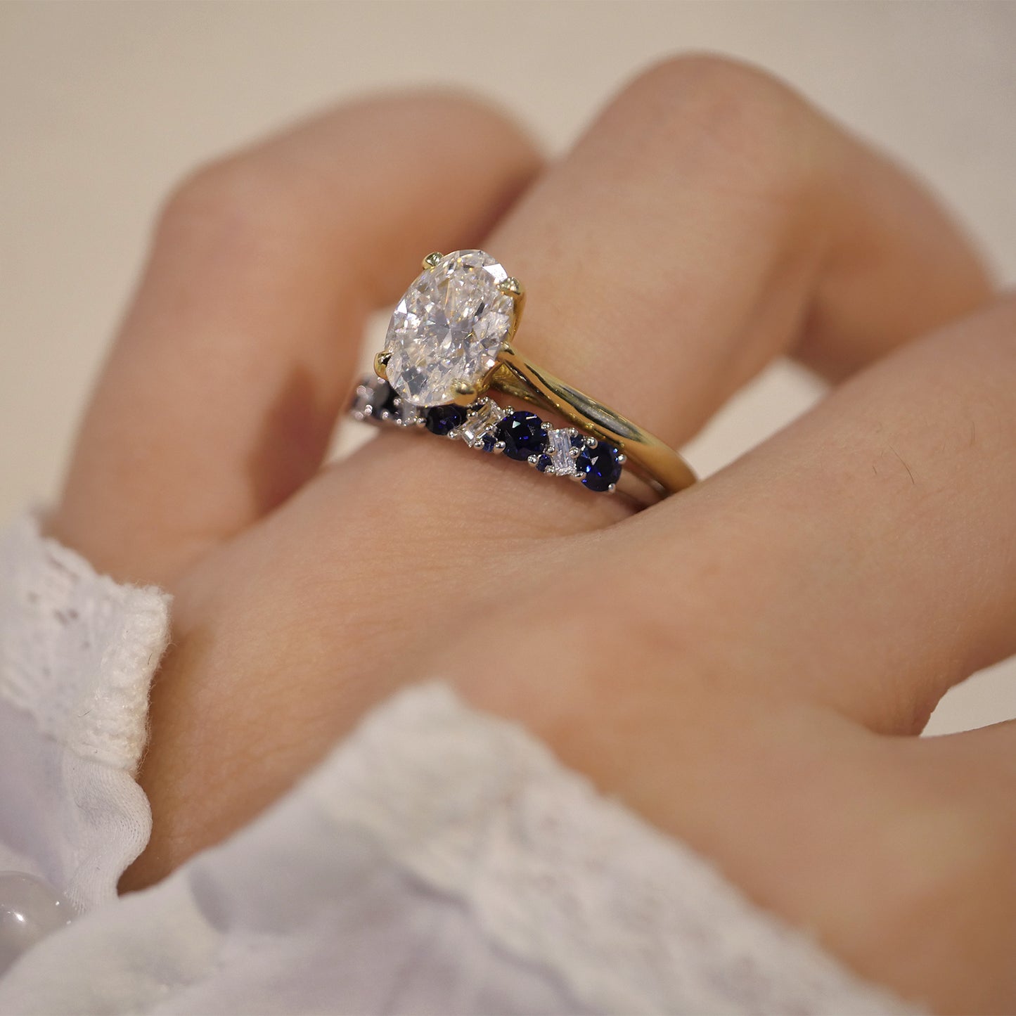 Custom Blue Sapphire and Diamond Confetti Band