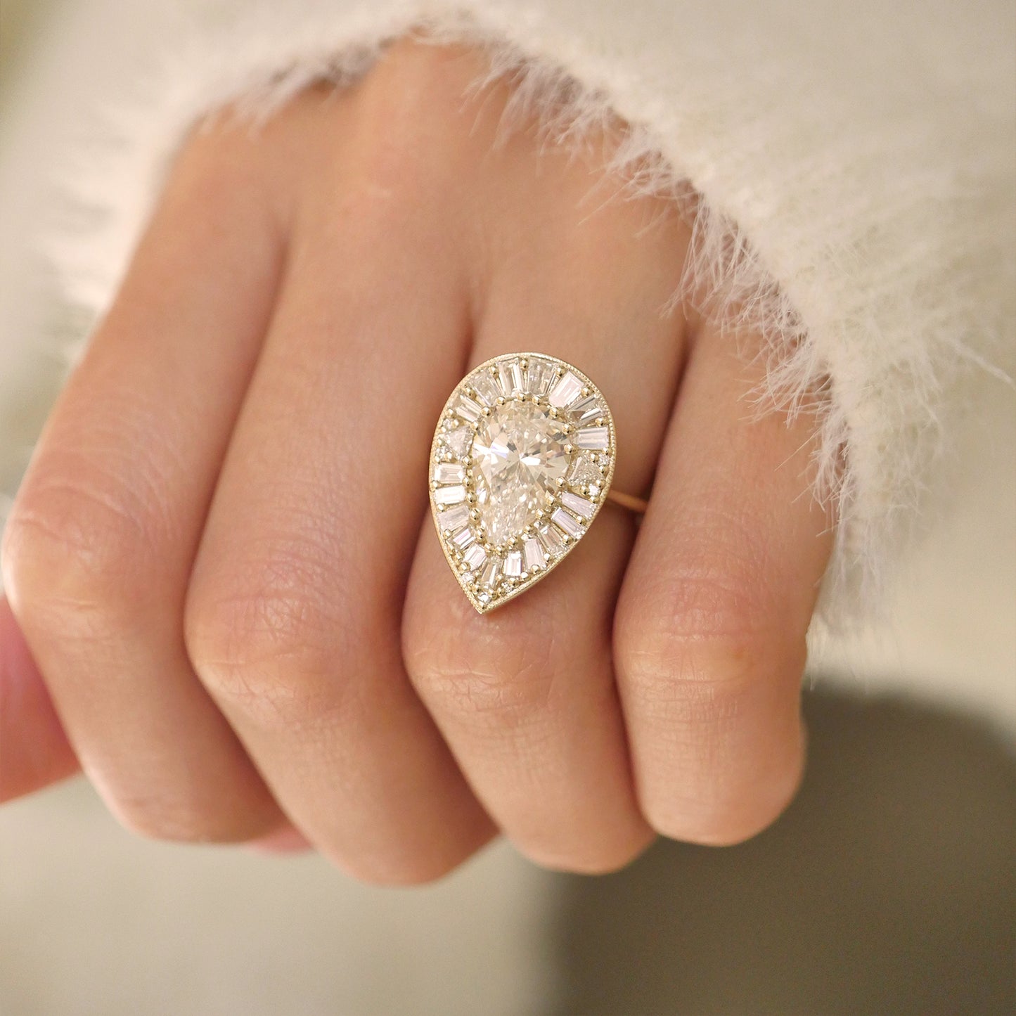 Custom Pear Shape Baguette & Trillion Ballerina Diamond Mosaic Ring