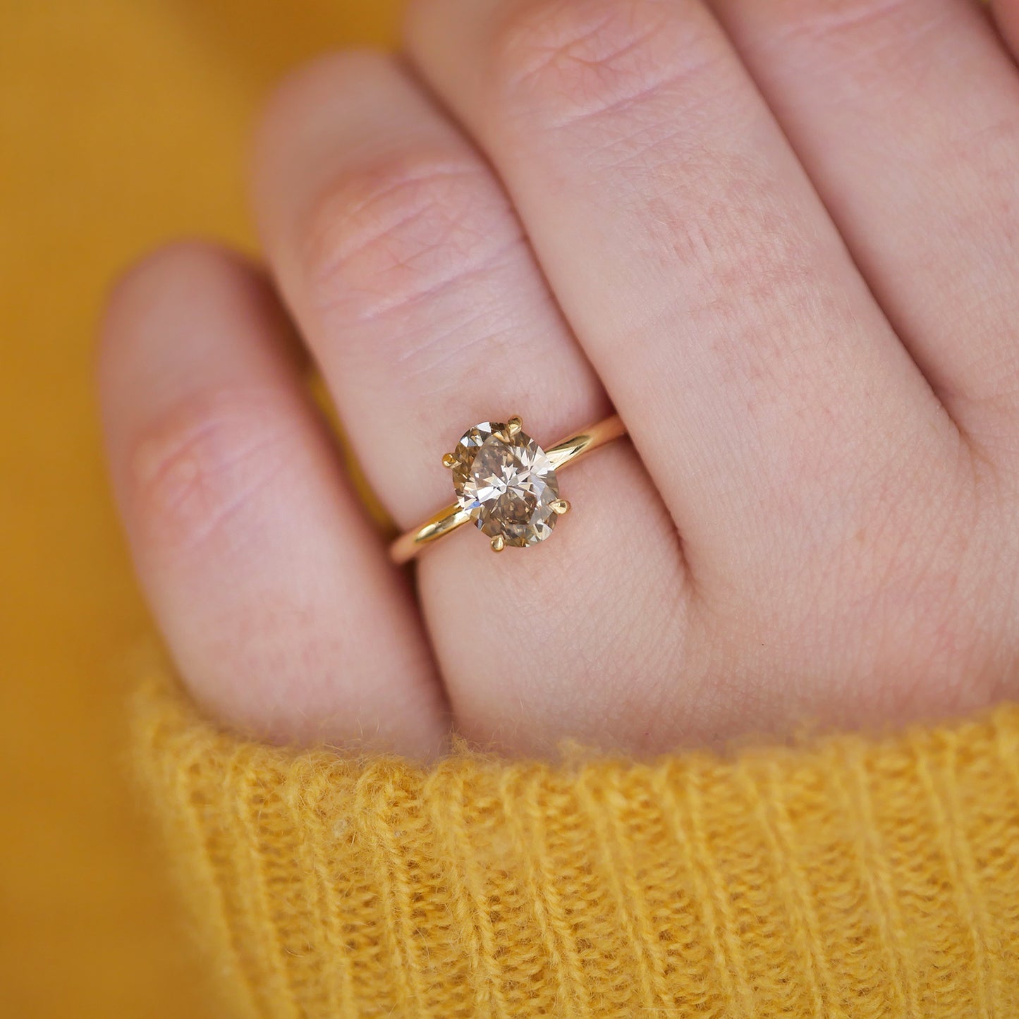 Custom Oval Champagne Solitaire Ring