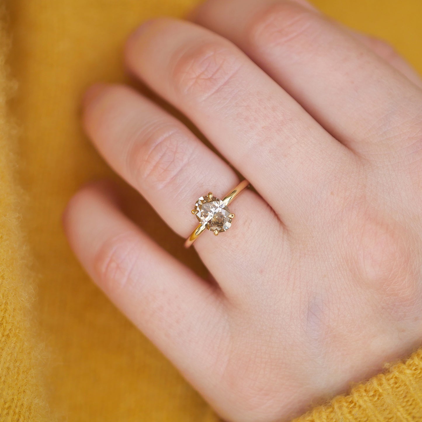 Custom Oval Champagne Solitaire Ring