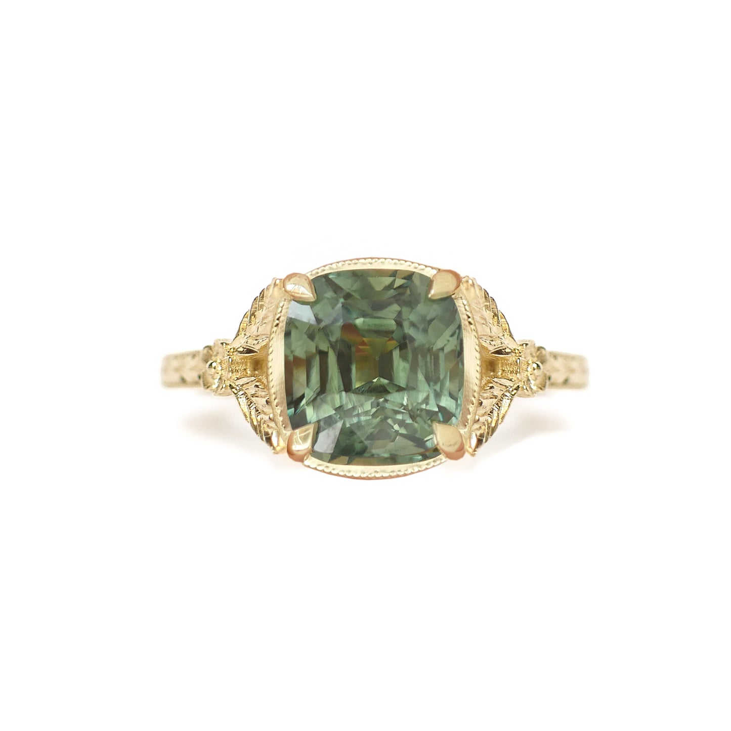 Forest Green Sapphire Split Shank Solitaire