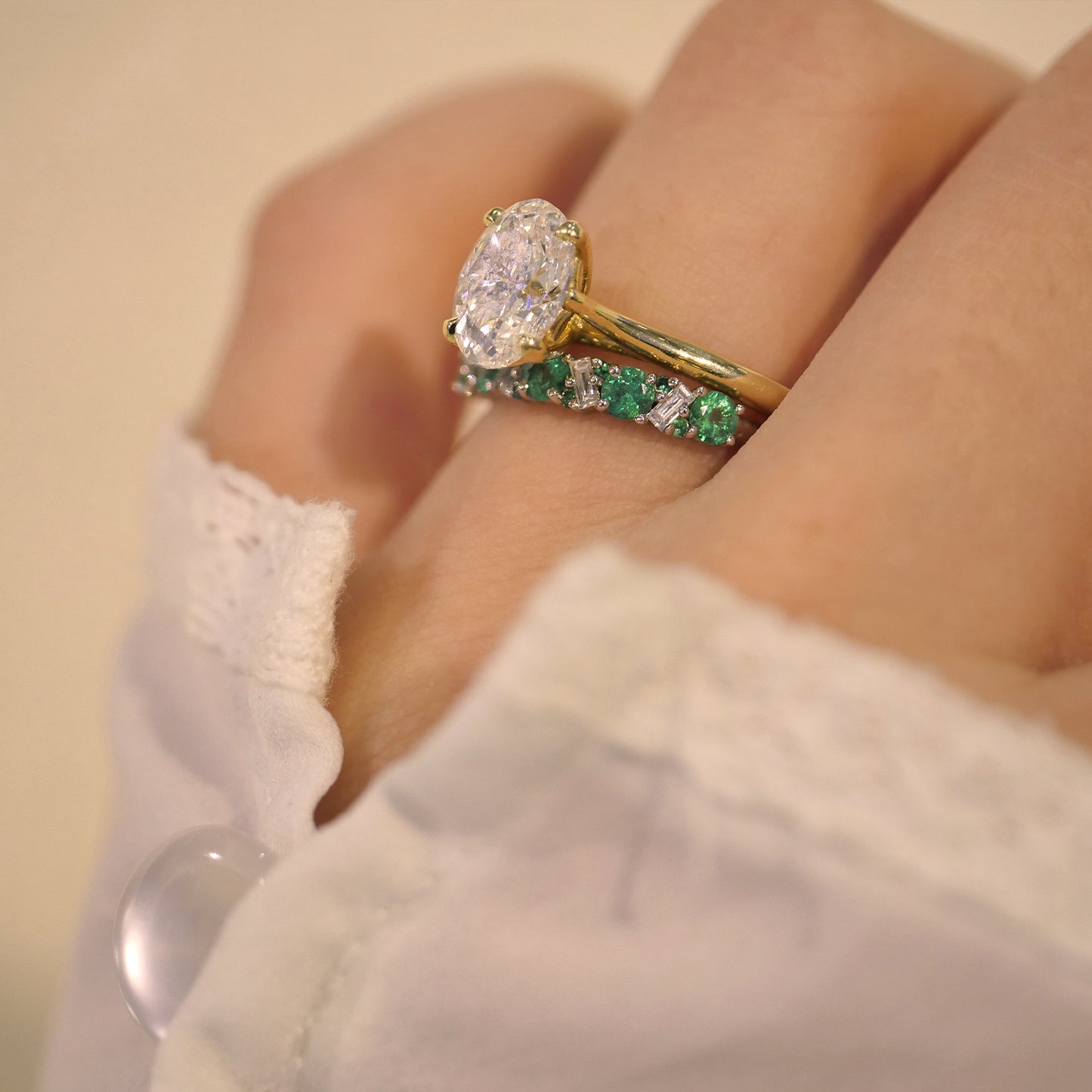 Custom Emerald and Diamond Confetti Band