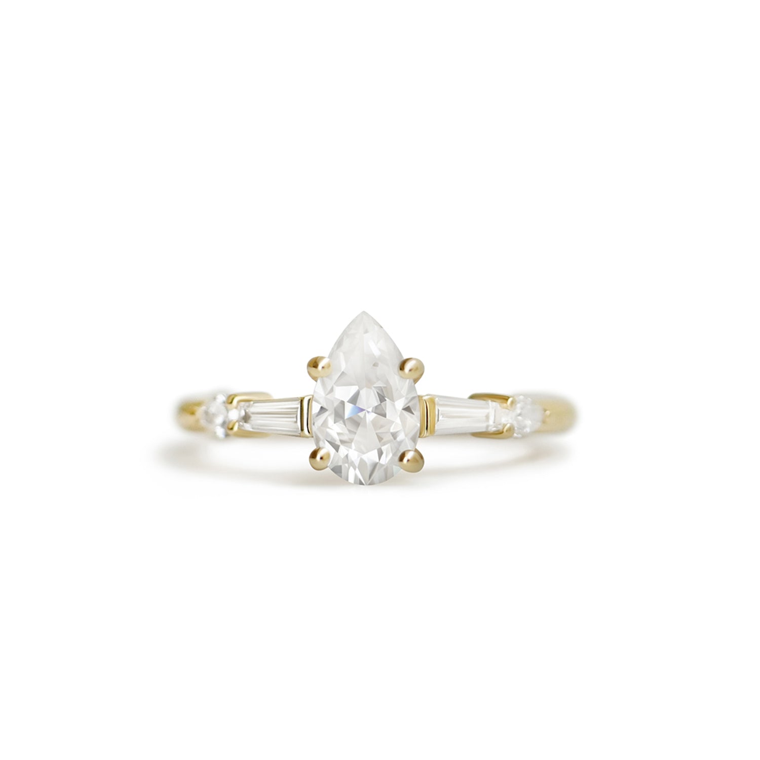 Custom Pear Moissanite and Baguette Engagement Ring