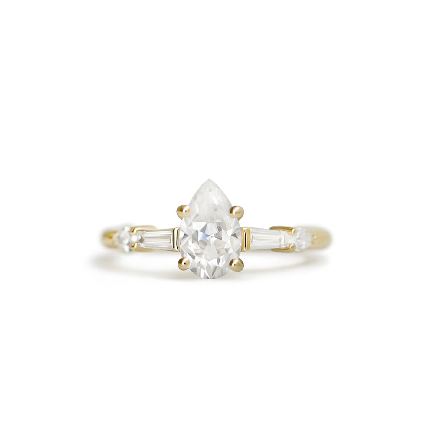 Custom Pear Moissanite and Baguette Engagement Ring