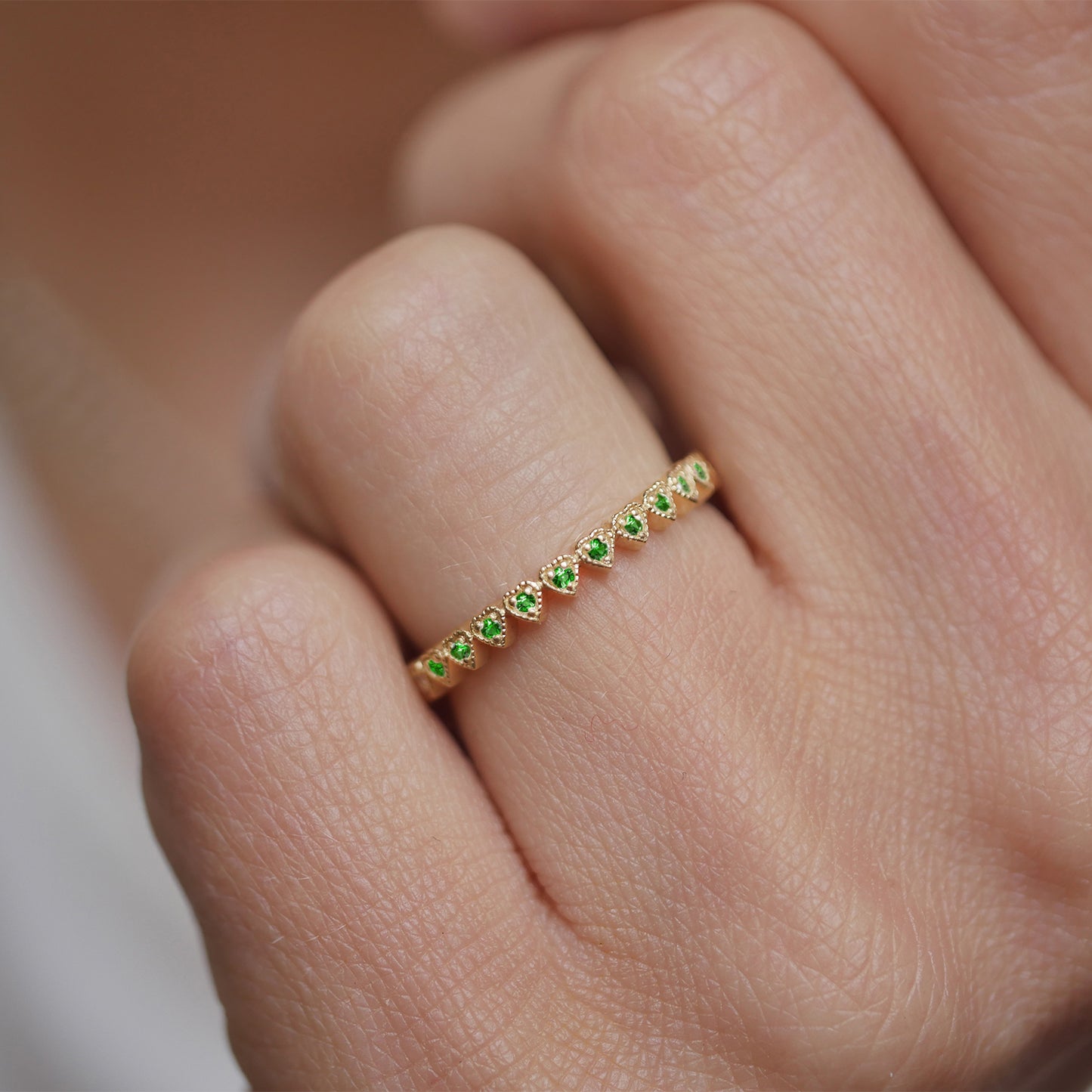 Emerald Deco Notched Heart Eternity Ring