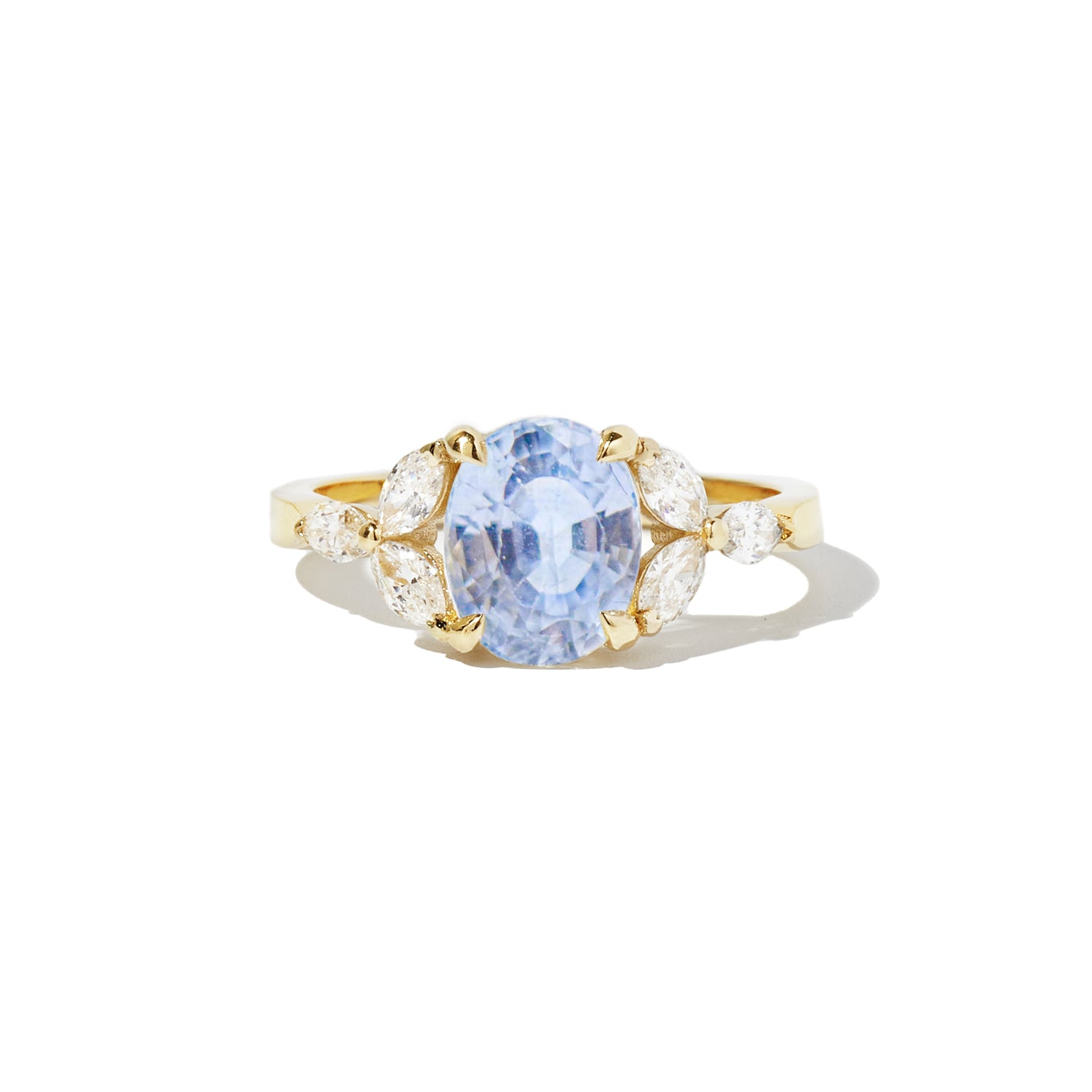 Cornflower Blue Sapphire & Marquise Diamond Ring