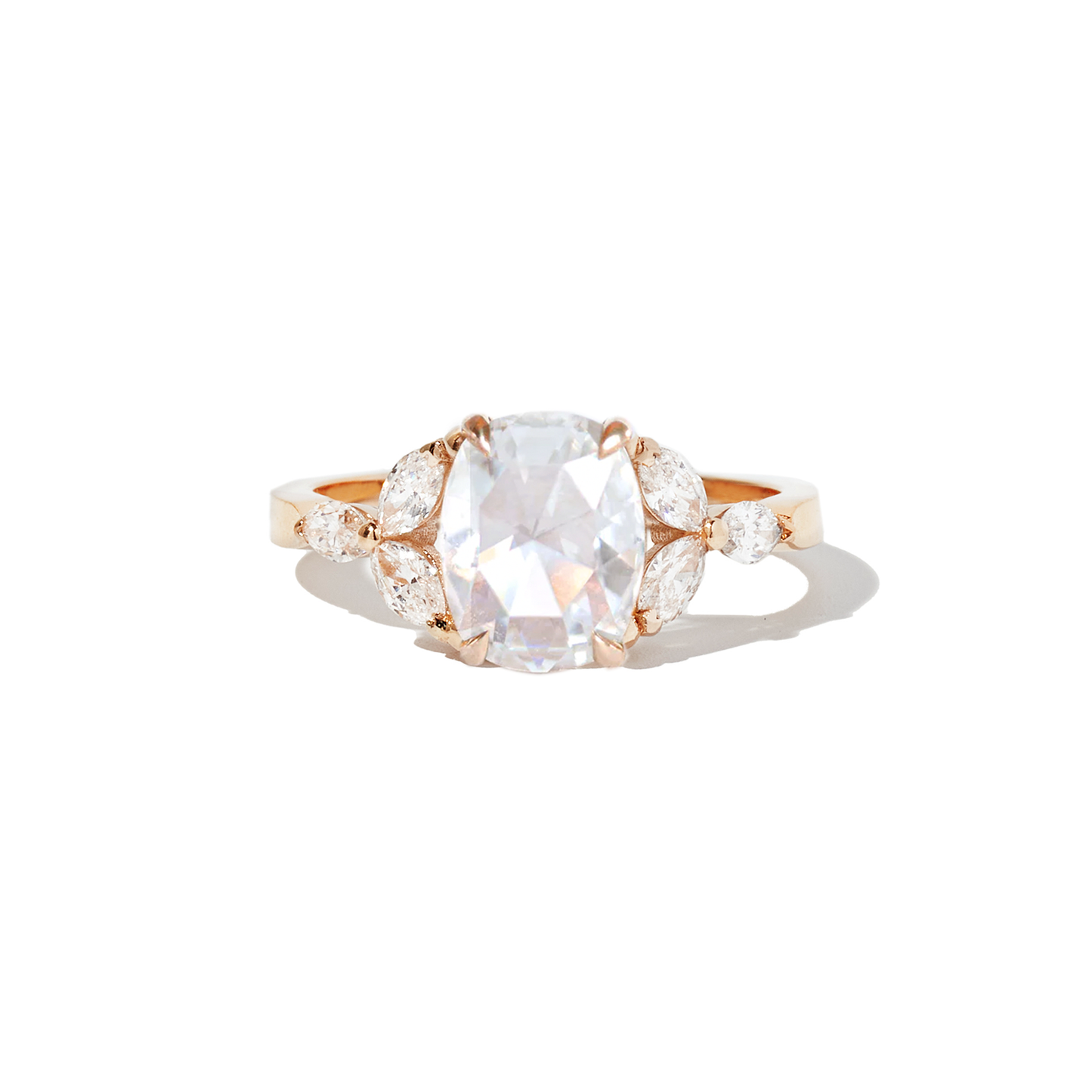 Antique Cushion Rose Cut Moissanite & Marquise Diamond Ring