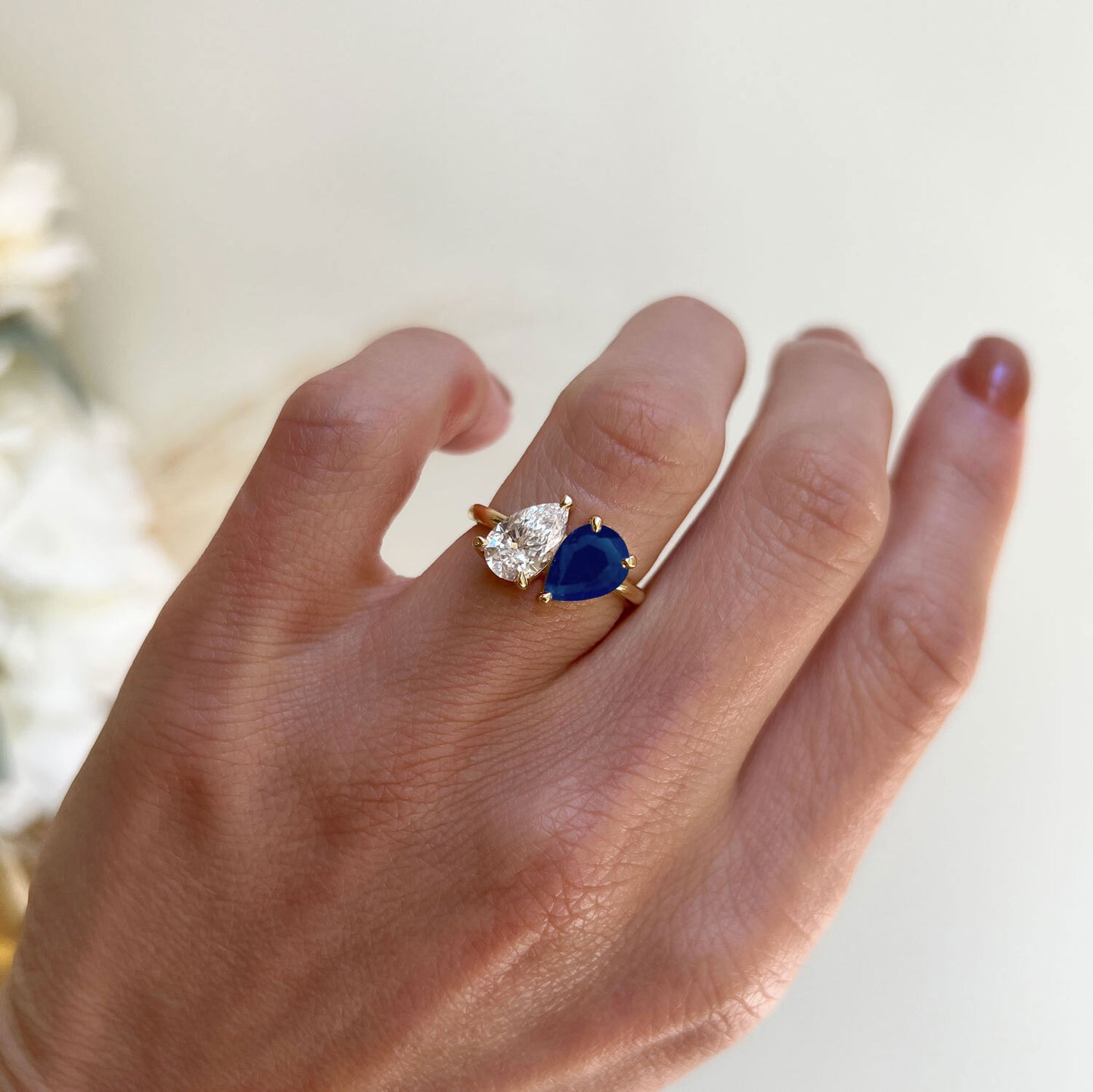 Pear Shaped Sapphire & Diamond Toi et Moi Ring