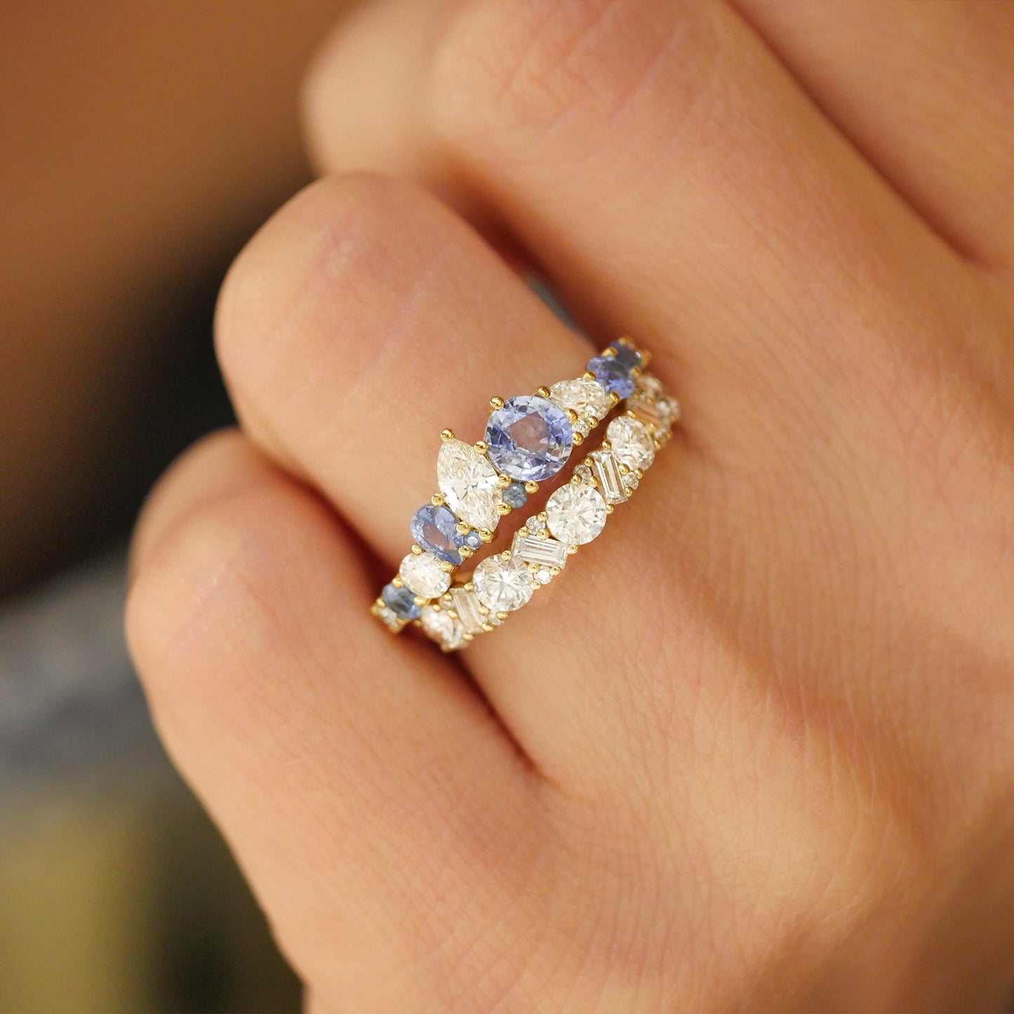 Custom Blue Sapphire and Diamond Firework Band