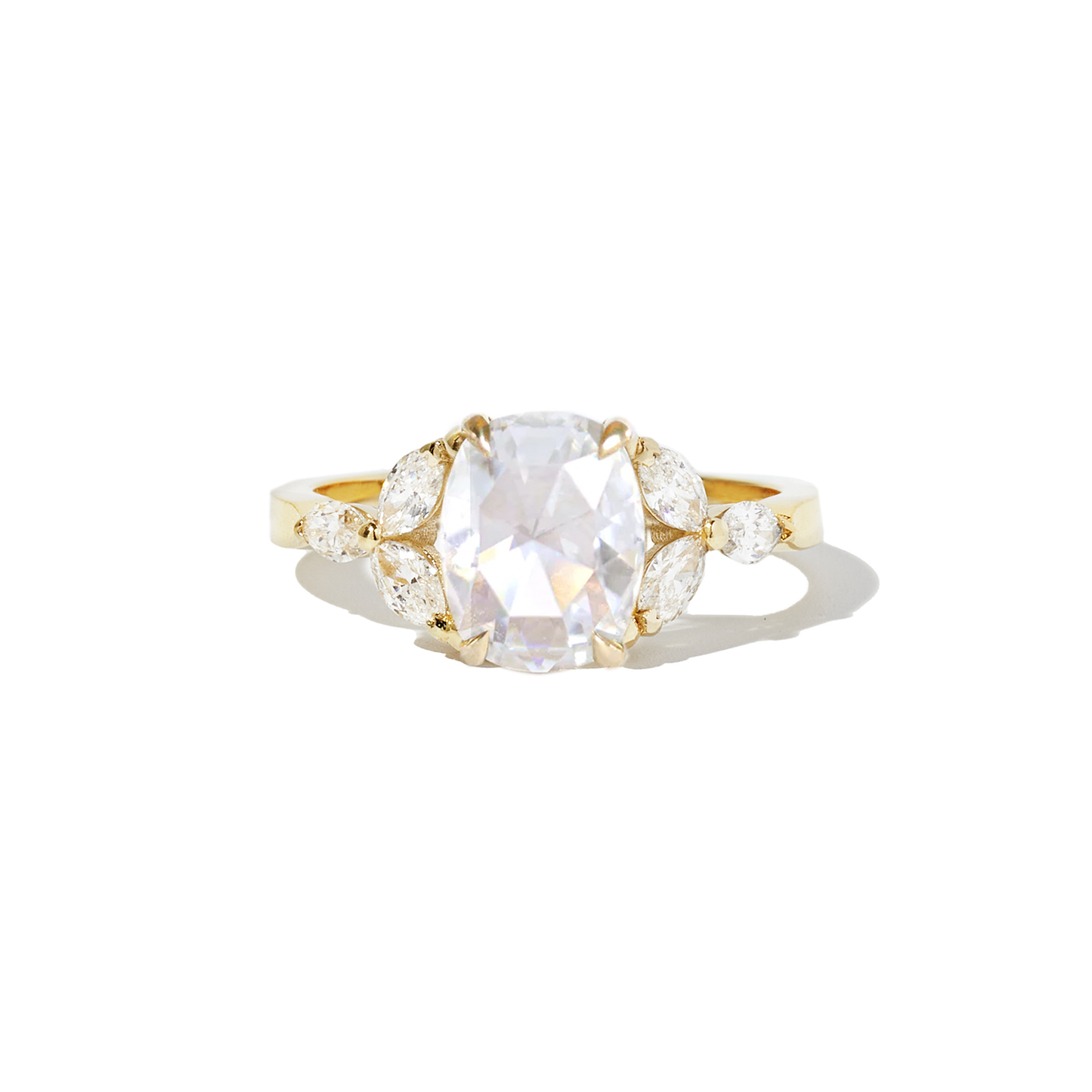 Antique Cushion Rose Cut Moissanite & Marquise Diamond Ring