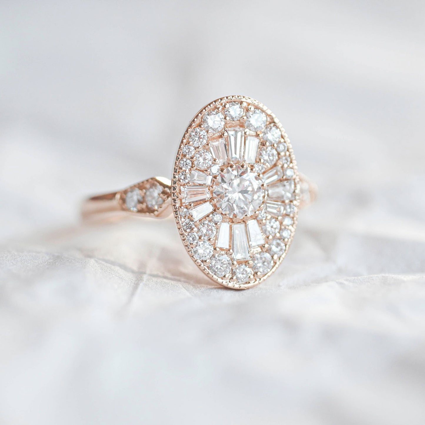 Oval Shape Ballerina Round Diamond Mosaic Ring