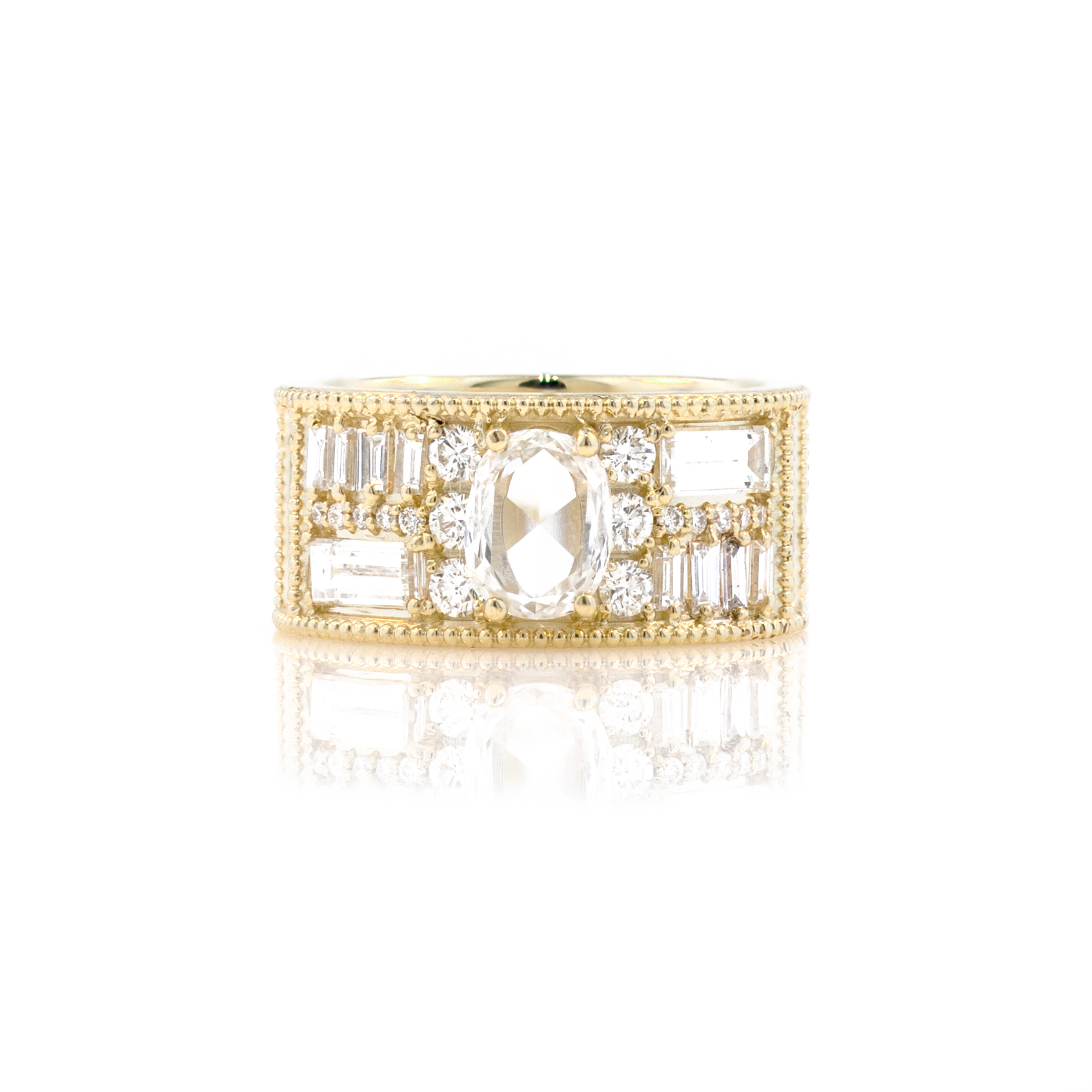 Custom Rose Cut Oval Diamond Ring