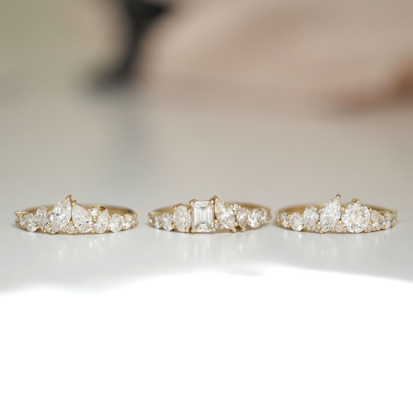 Each diamond in the Emerald & Marquise Firework Diamond Mosaic Band is carefully set to create a stunning visual effect, reminiscent of a burst of fireworks lighting up the sky.