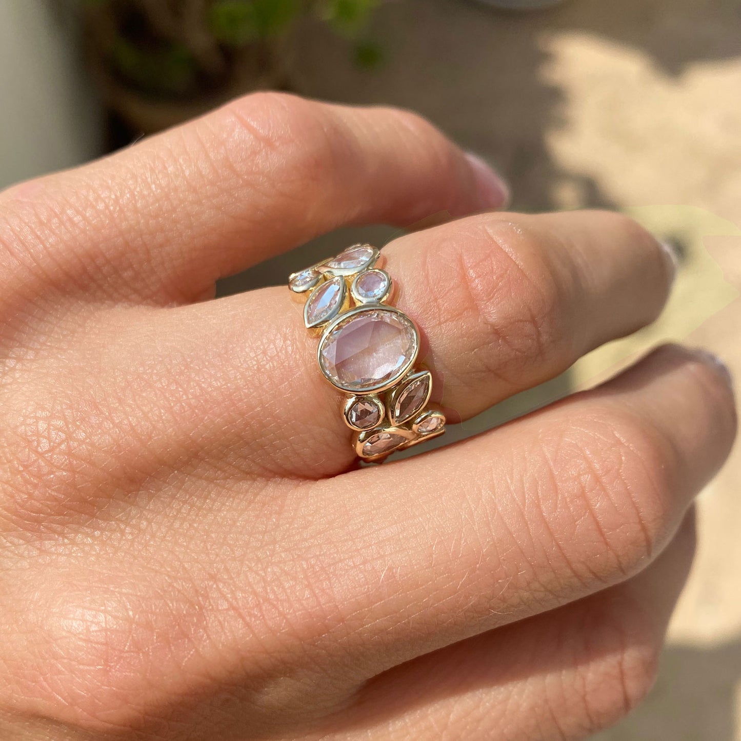 Custom Wide Oval Rose Cut Diamond Multi Shape Ring