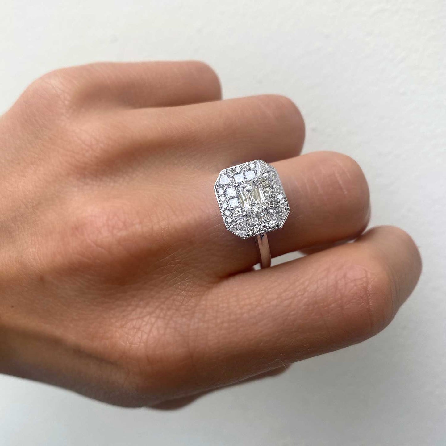 Custom East West Emerald Diamond Mosaic Ring