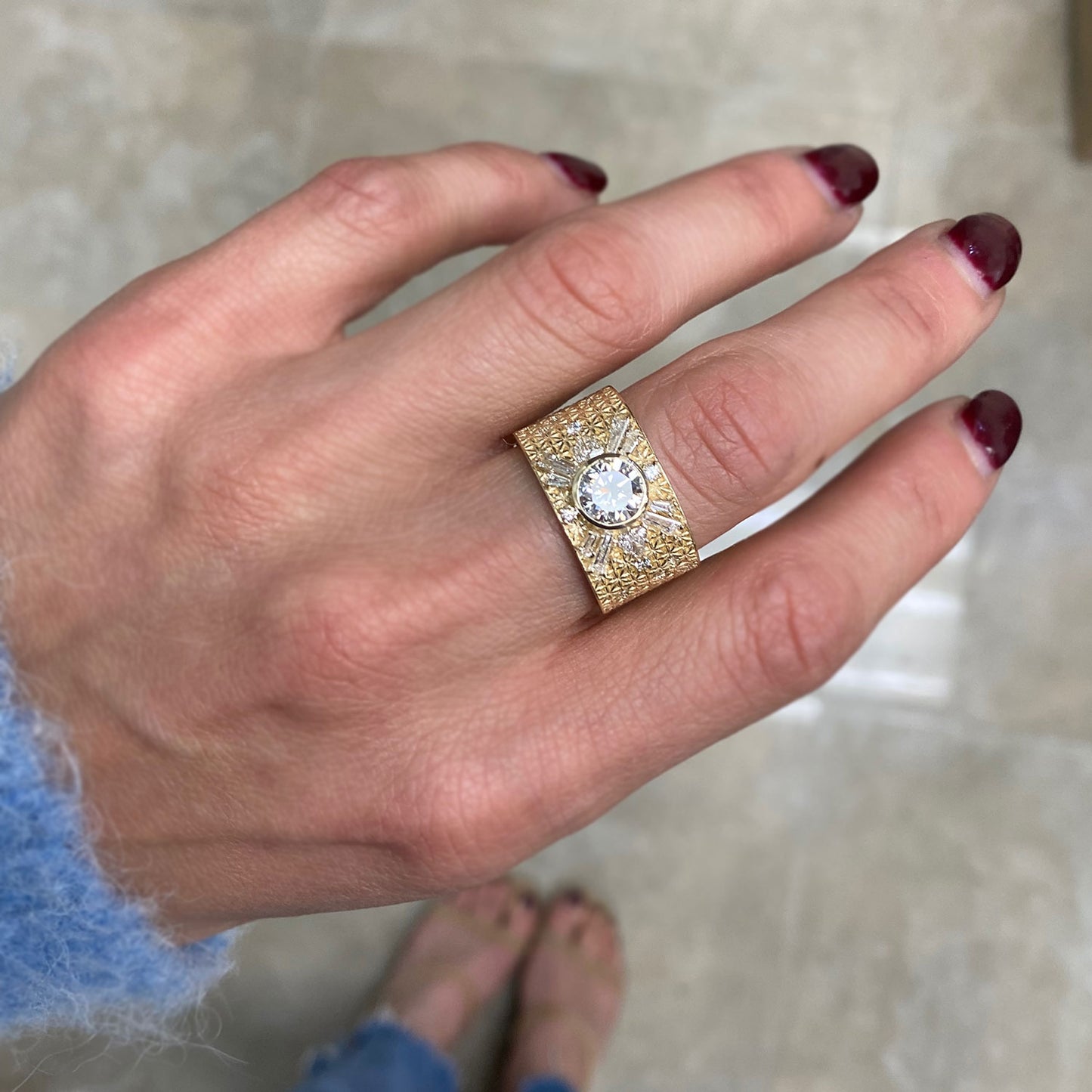 Custom Heirloom Diamond Wide Antique Star Sunburst Ring