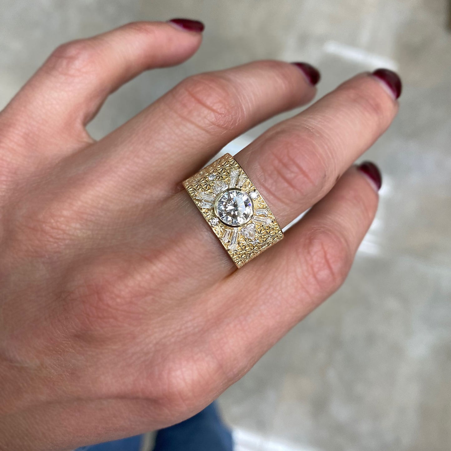 Custom Heirloom Diamond Wide Antique Star Sunburst Ring