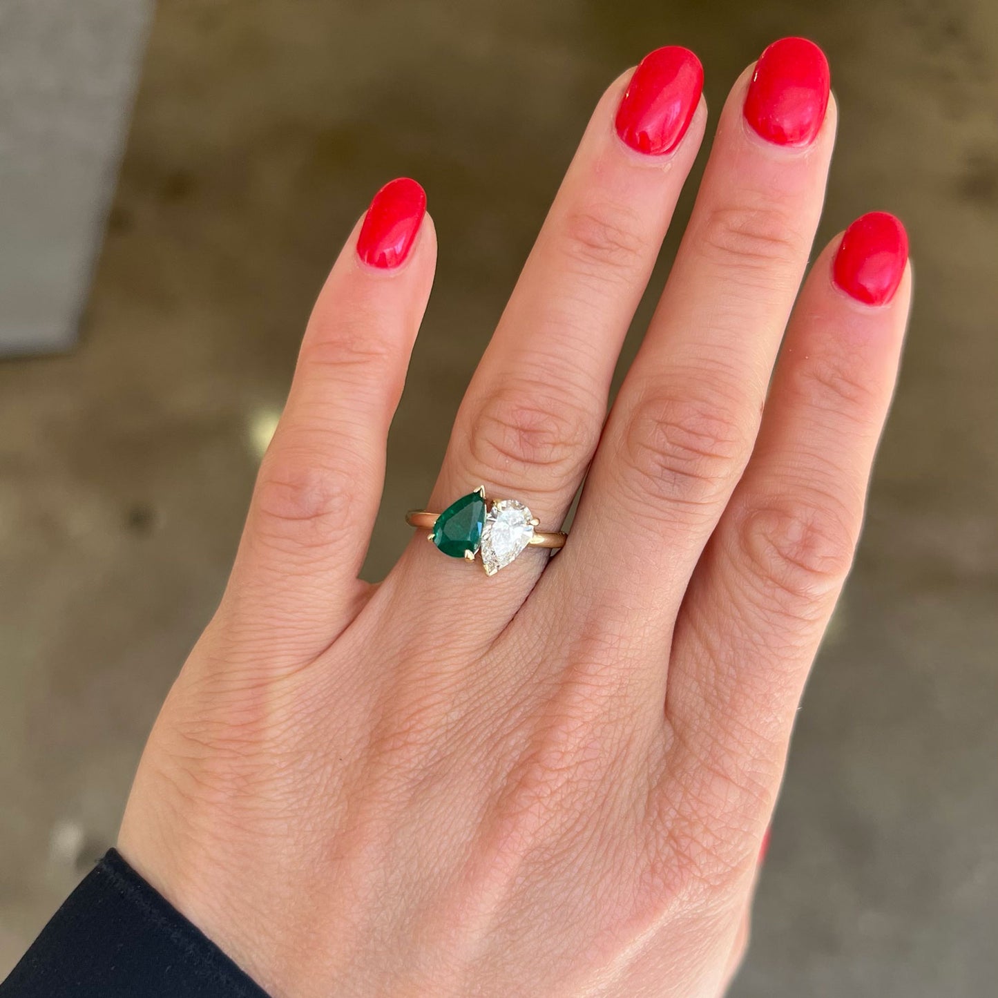 Pear Shaped Emerald & Diamond Toi et Moi Ring