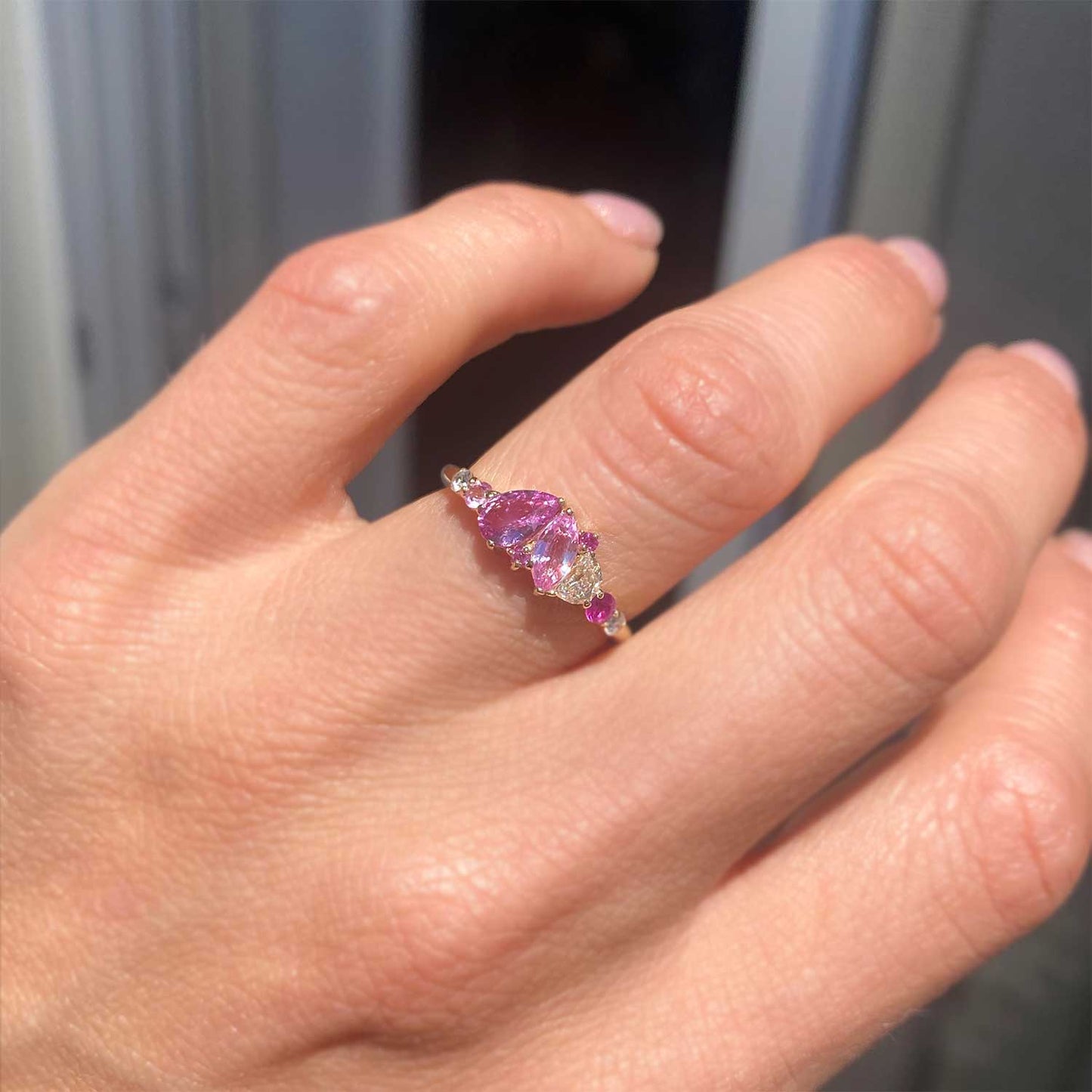 Custom Pink Sapphire & Diamond Mosaic Ring