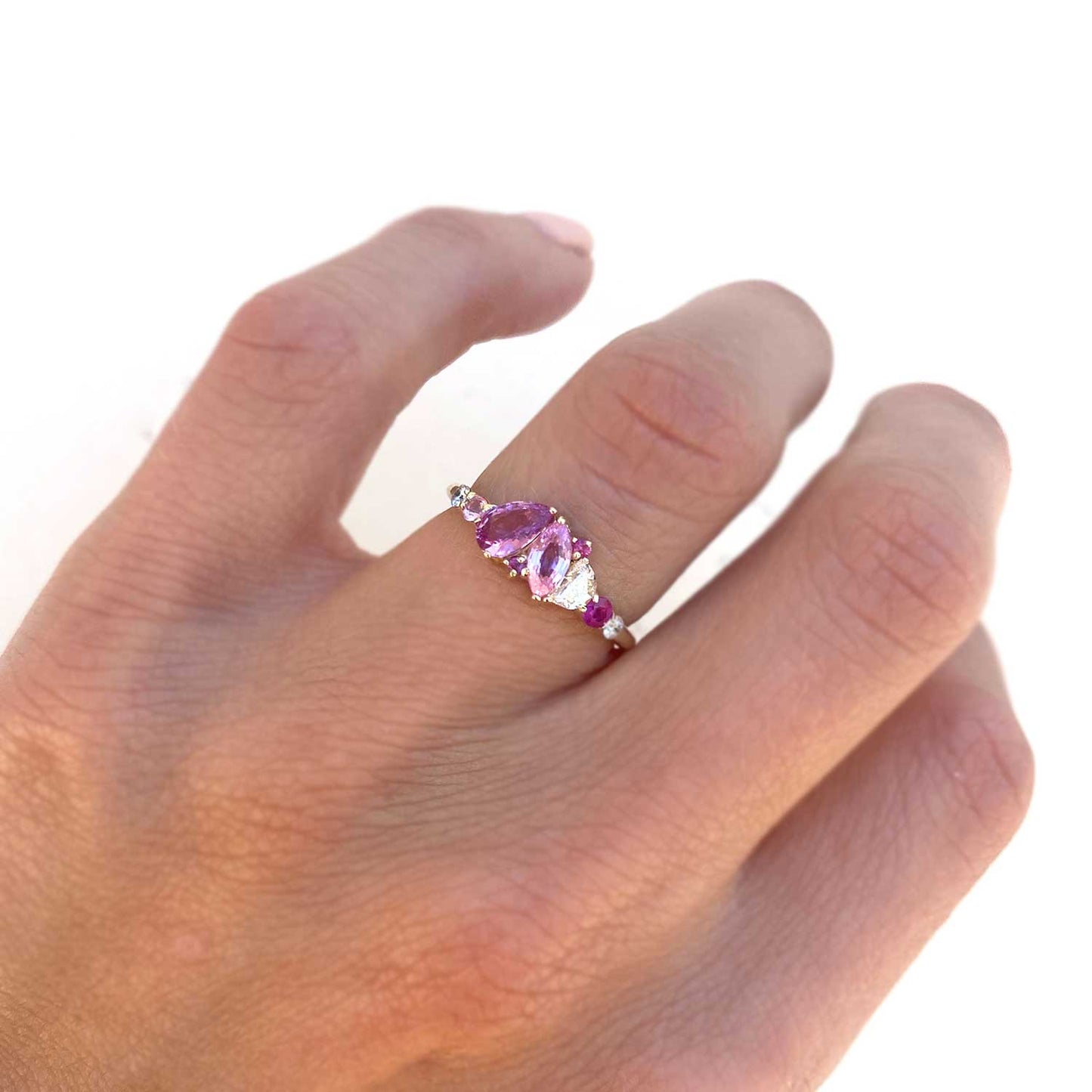 Custom Pink Sapphire & Diamond Mosaic Ring