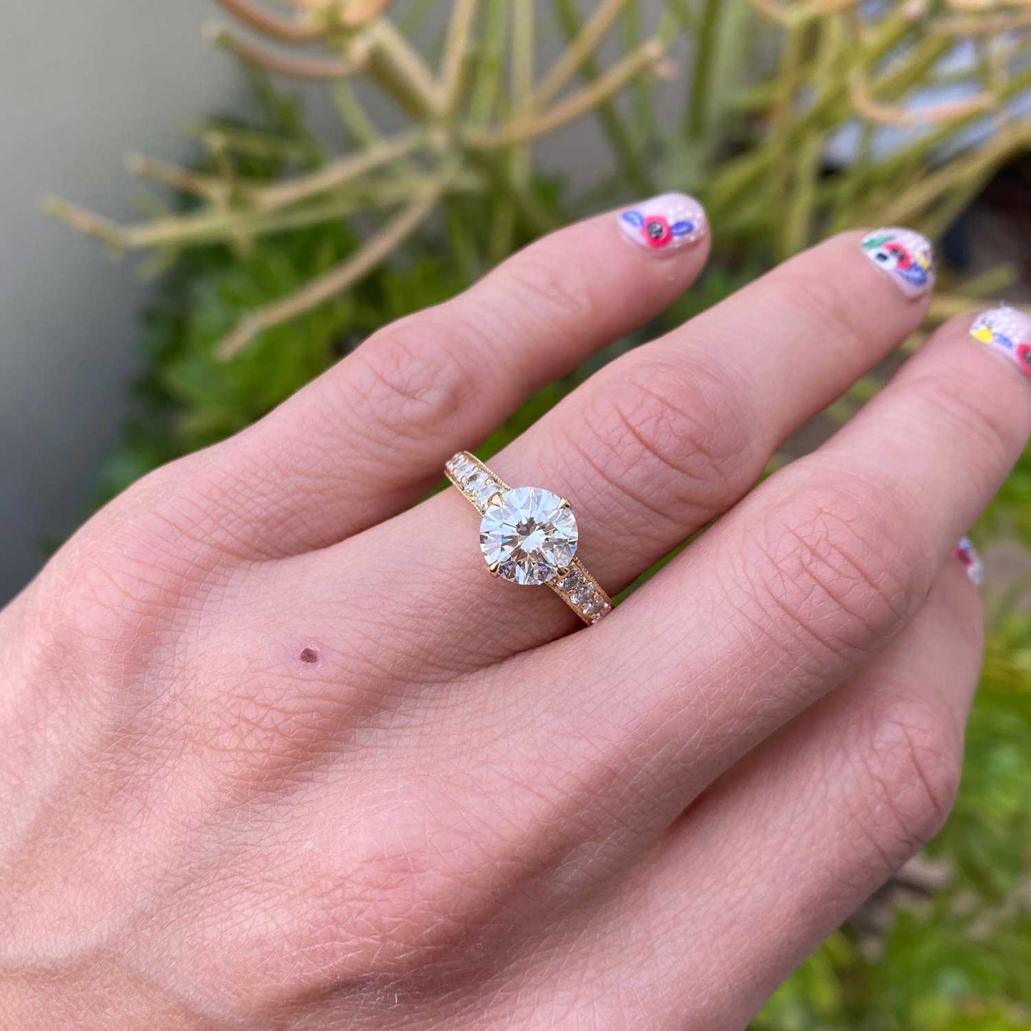 Custom Round Brilliant Pavé Surprise Diamond Engagement Ring