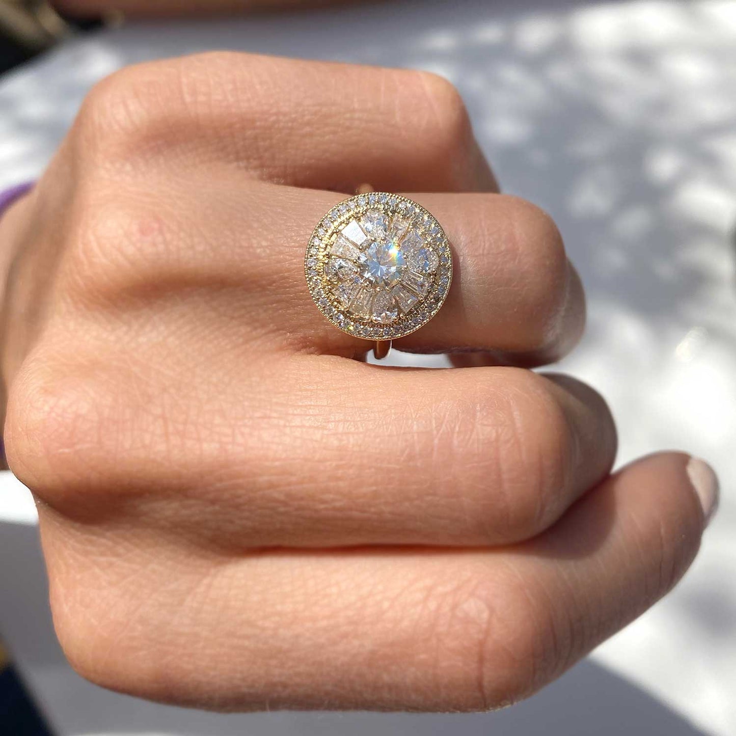 Pear & Round Brilliant Cut Halo Diamond Mosaic Ring