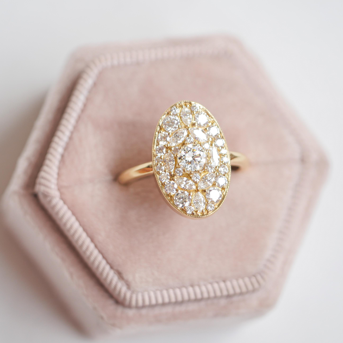 Oval Shape Marquise and Round Brilliant Cut Diamond Mosaic Ring