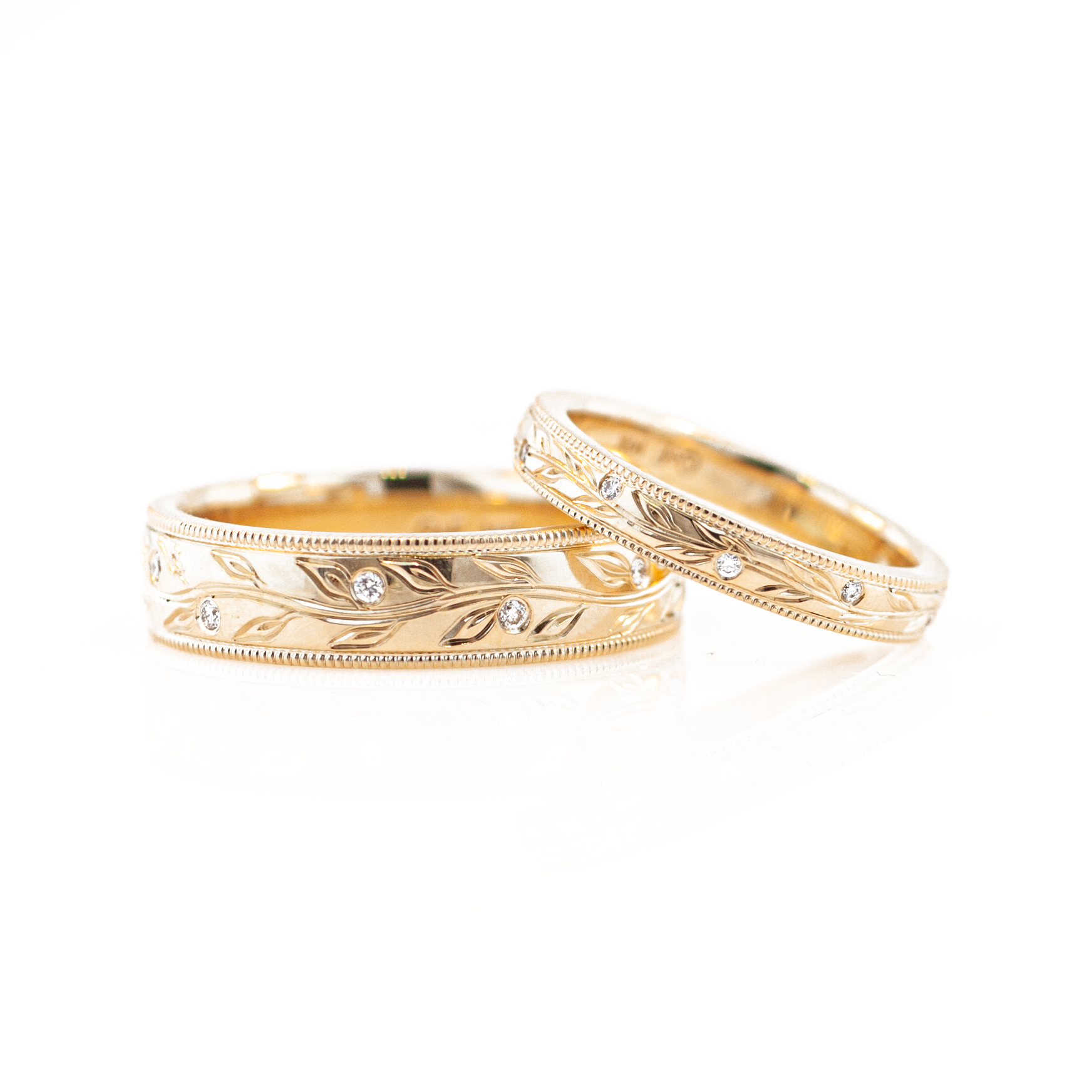 Custom Diamond Olive Branch Couples Wedding Ring Set