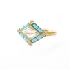 Custom Rose Cut Kite Shaped Diamond Ring with Turquoise Halo
