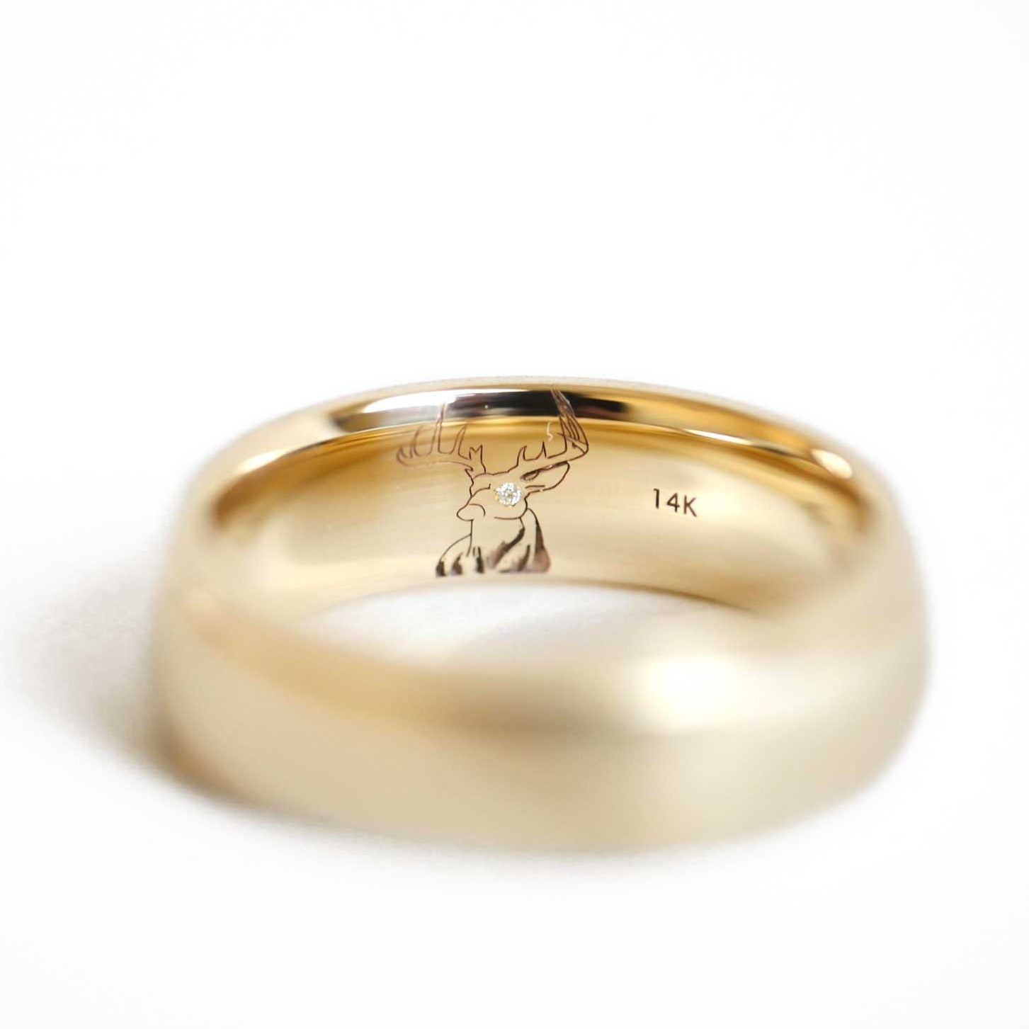 Custom Stag Head with Diamond Eye Engraved Mens Wedding Band