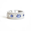 Custom East West Oval Rose Cut Ring with 3/4 diamond pattern & Cylon Sapphires