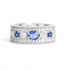 Custom East West Oval Rose Cut Ring with 3/4 diamond pattern & Cylon Sapphires