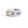 Custom East West Oval Rose Cut Ring with 3/4 diamond pattern & Cylon Sapphires