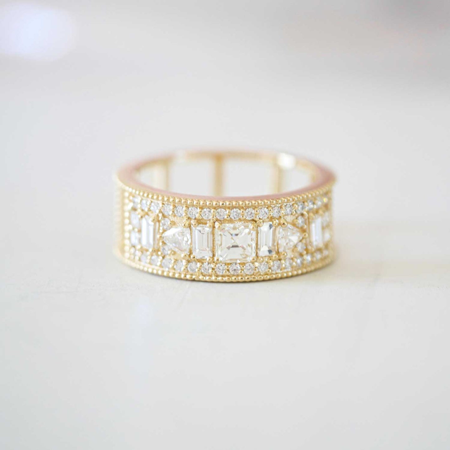 Asscher Cut Wide Diamond Mosaic Ring