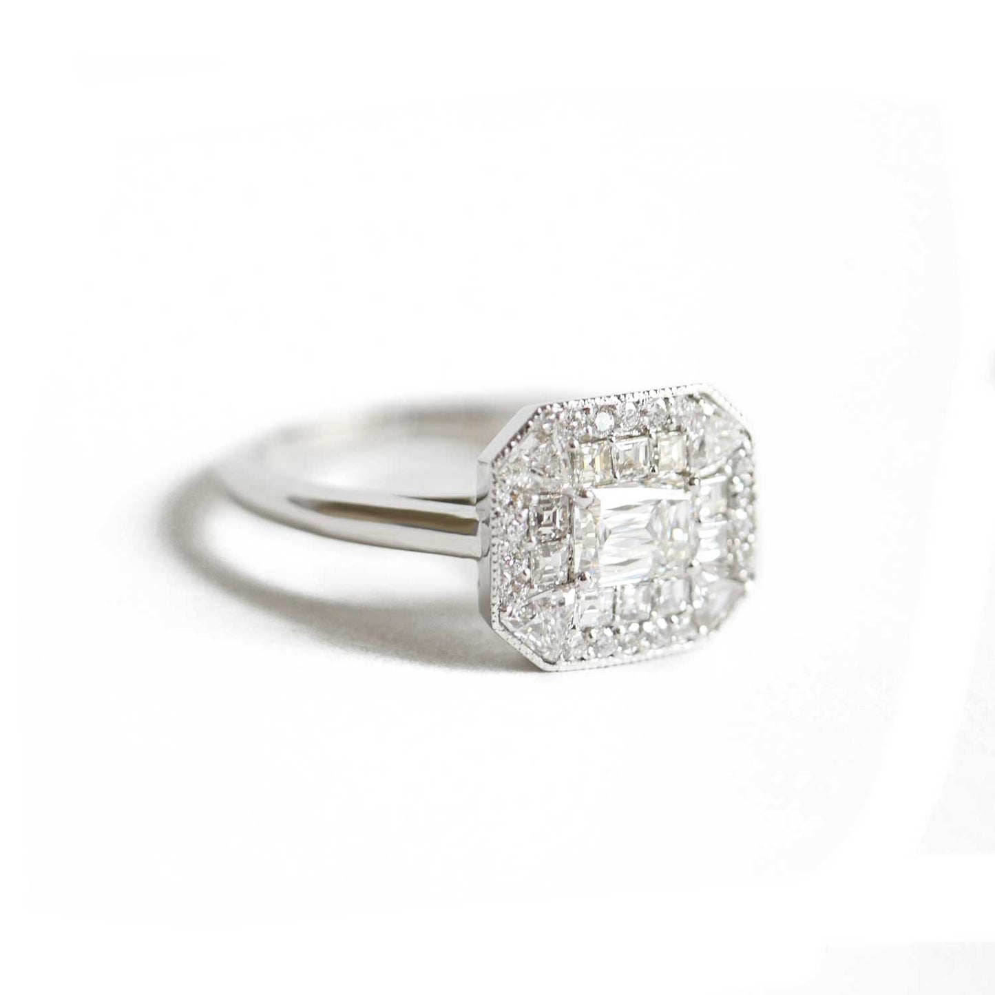 Custom East West Emerald Diamond Mosaic Ring