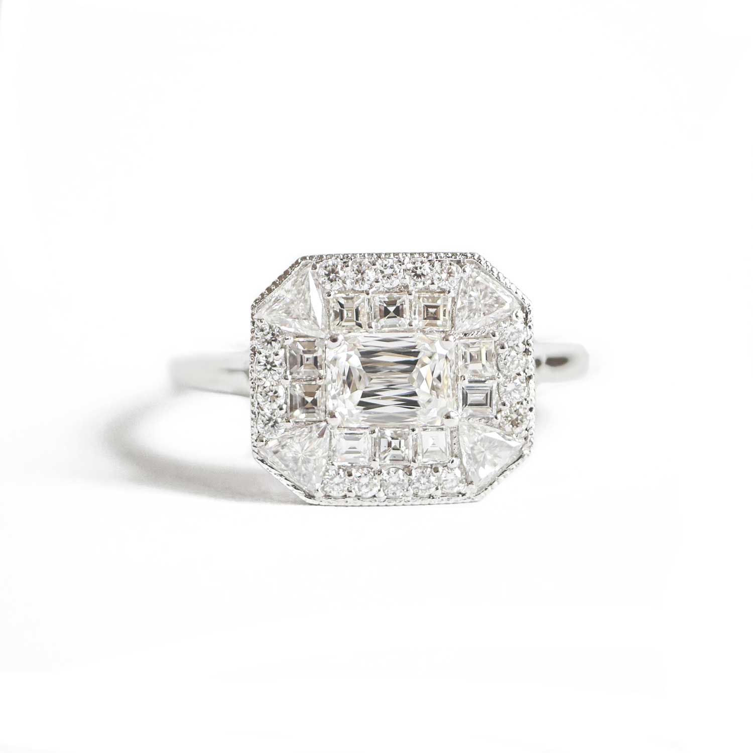 Custom East West Emerald Diamond Mosaic Ring