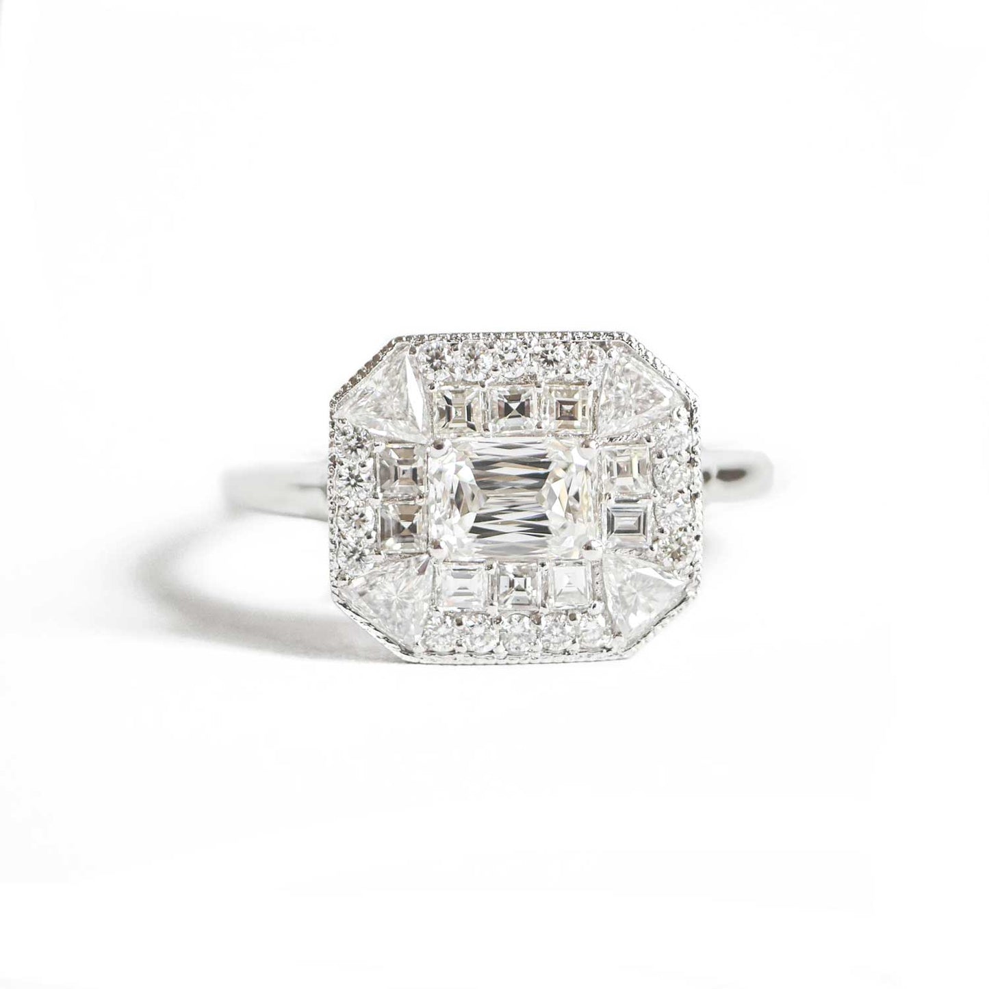 Custom East West Emerald Diamond Mosaic Ring