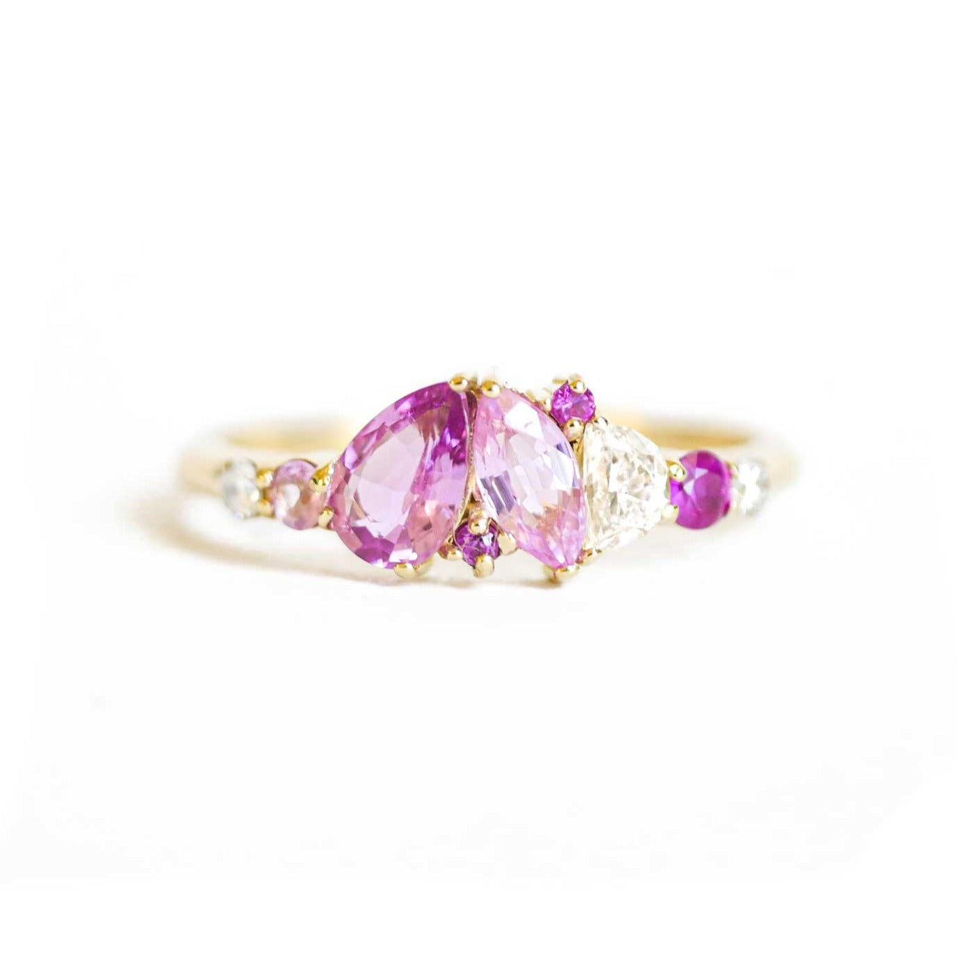 Custom Pink Sapphire & Diamond Mosaic Ring