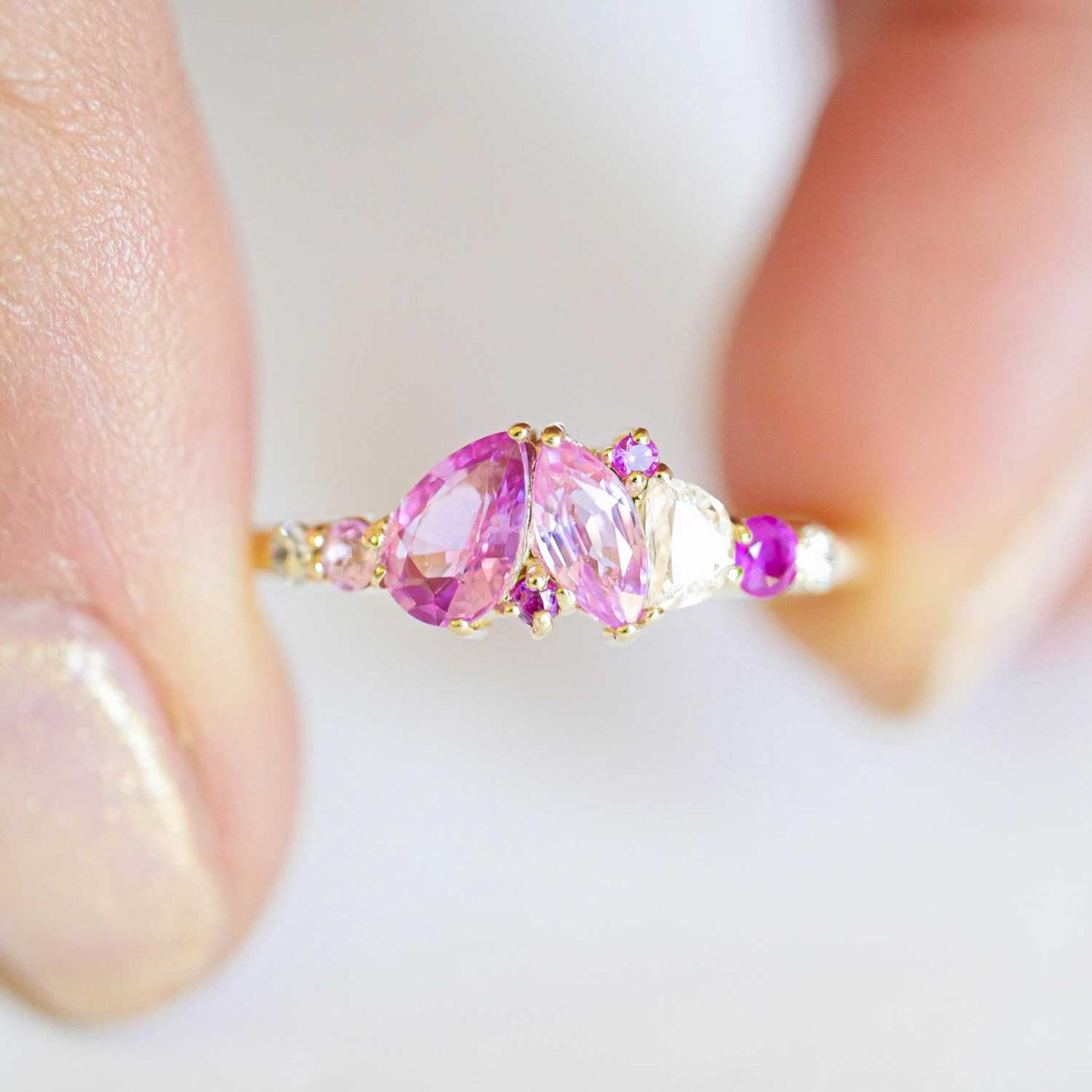 Custom Pink Sapphire & Diamond Mosaic Ring