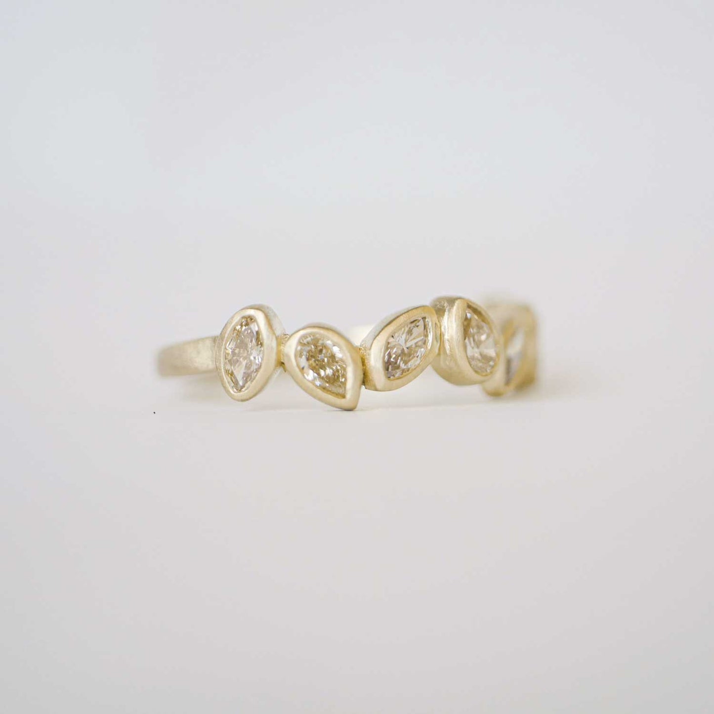 Custom Falling Leaves Champagne Diamond Bezel Ring
