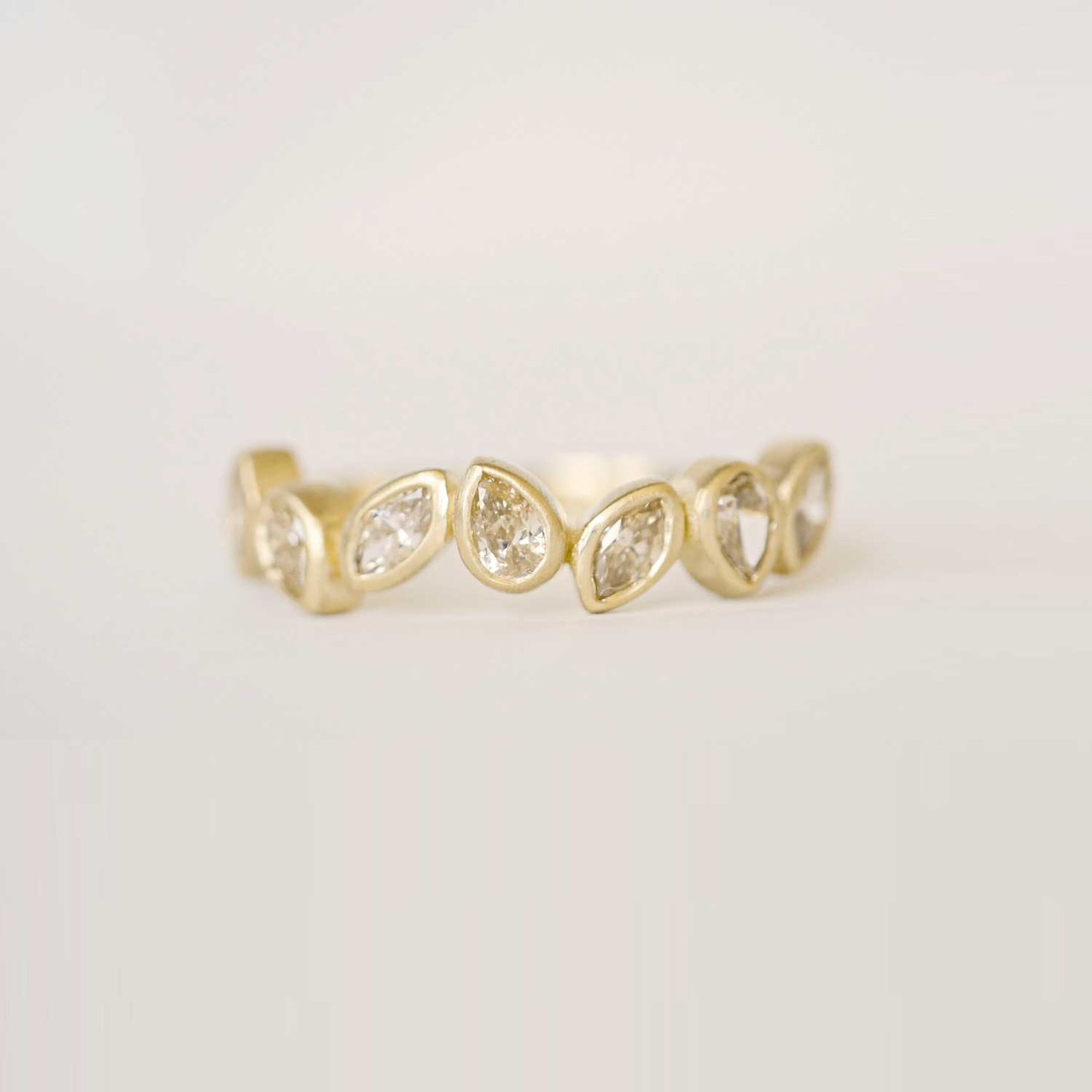 Custom Falling Leaves Champagne Diamond Bezel Ring
