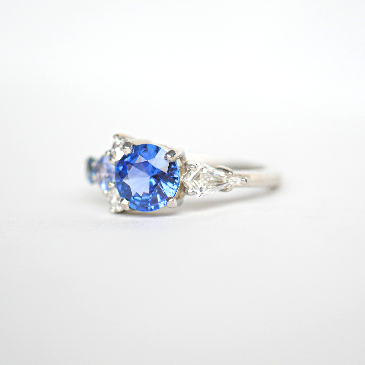 Custom Round Blue Sapphire & Diamond Cluster Mosaic Engagement Ring