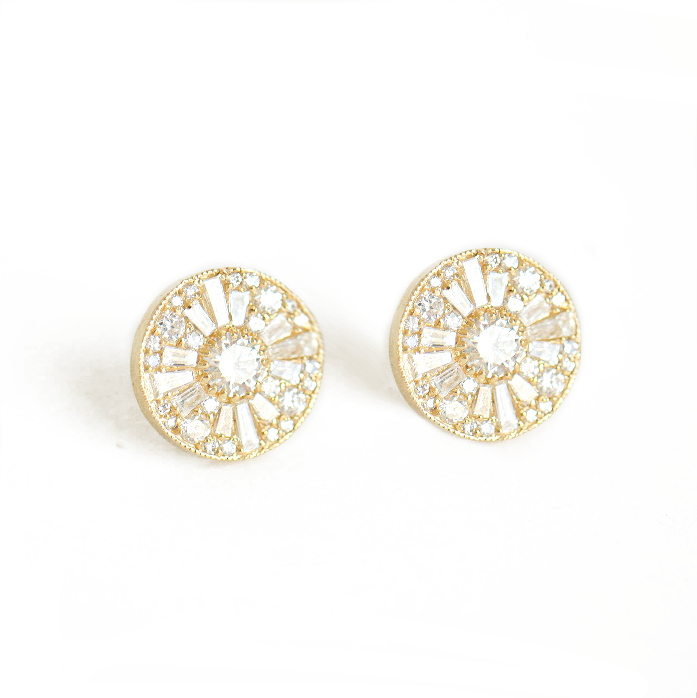 Round Shape Brilliant Cut Diamond Mosaic Stud Earrings