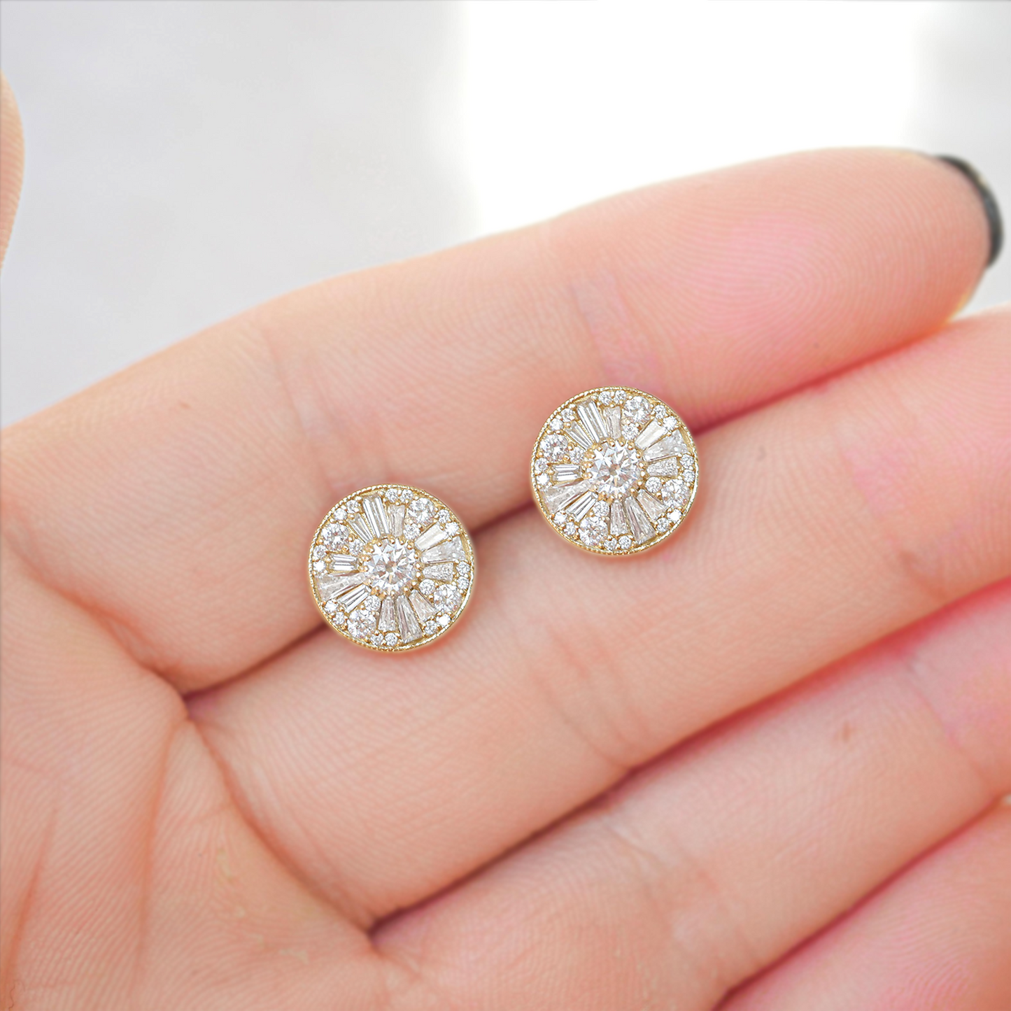 Round Shape Brilliant Cut Diamond Mosaic Stud Earrings