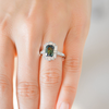 Custom Blue Green Emerald Cut Sapphire Deco Halo Engagement Ring