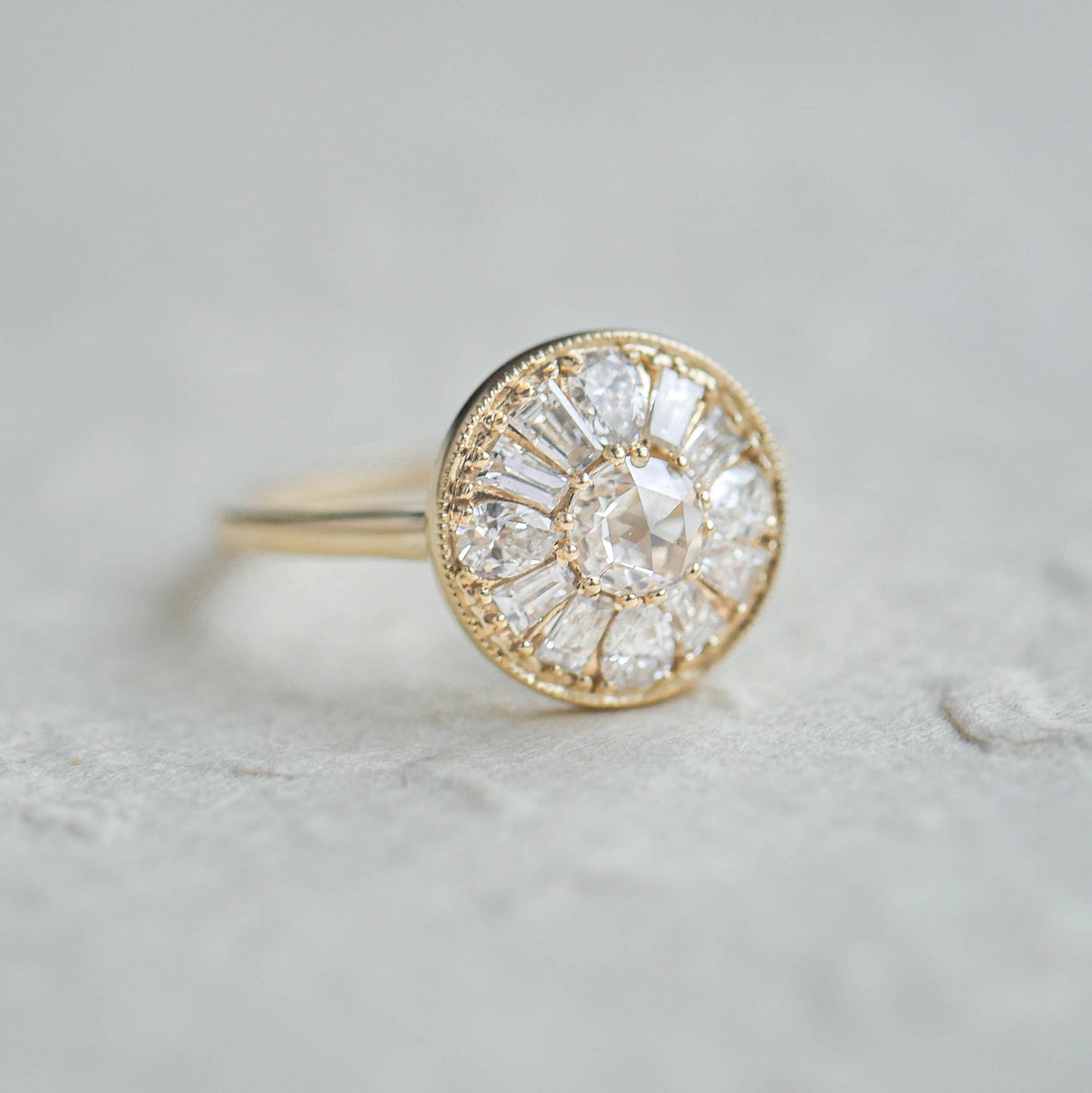 Pear & Round Rose Cut Diamond Mosaic Ring