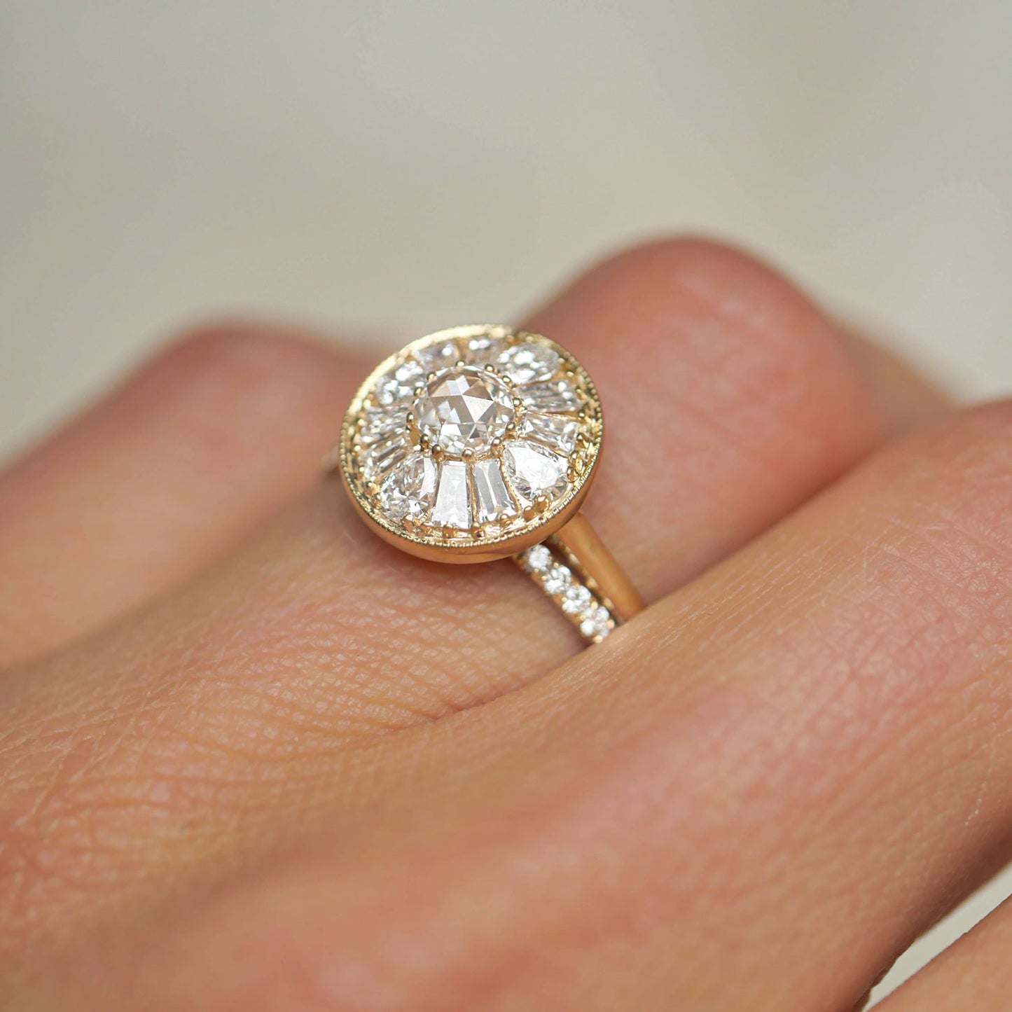 Pear & Round Rose Cut Diamond Mosaic Ring